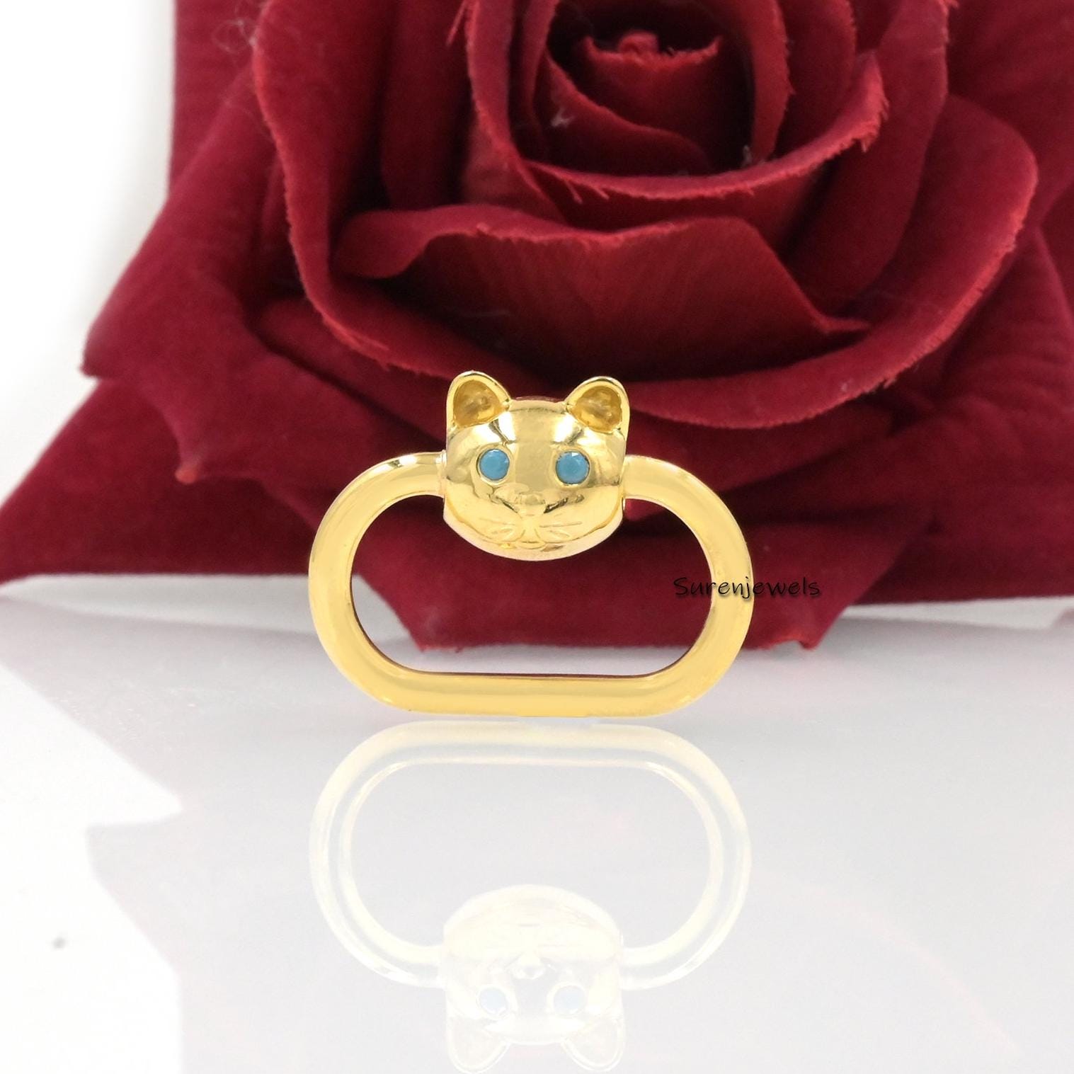 14k Gold Cat Carabiner Lock: Handmade Diamond Pendant Jewelry - Suren Jewels | SKU: SJC100-SLNSDI-30M