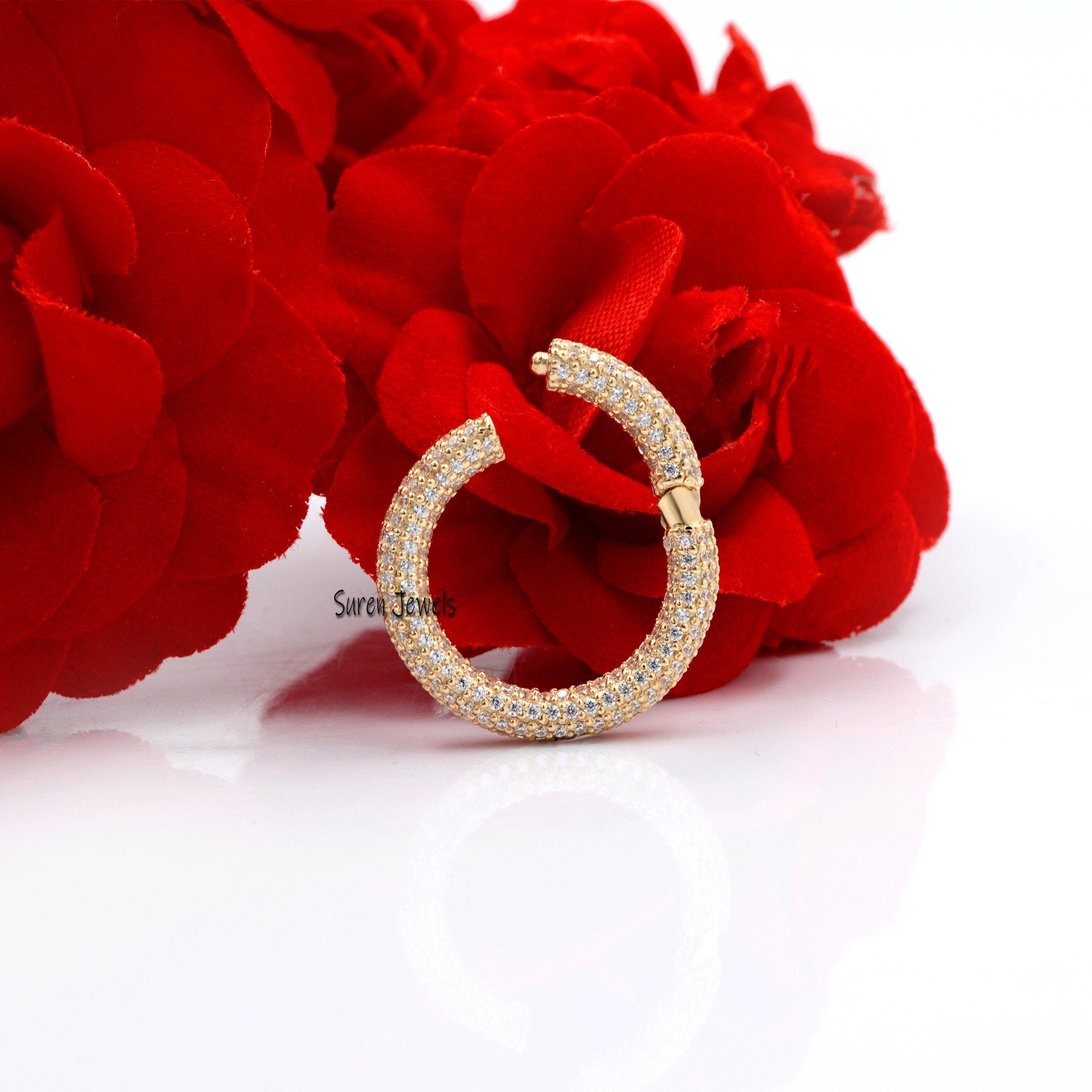 14K Solid Gold Diamond Circle Charm Connector: Handmade Pendant Enhancer - Suren Jewels | SKU: SJP700