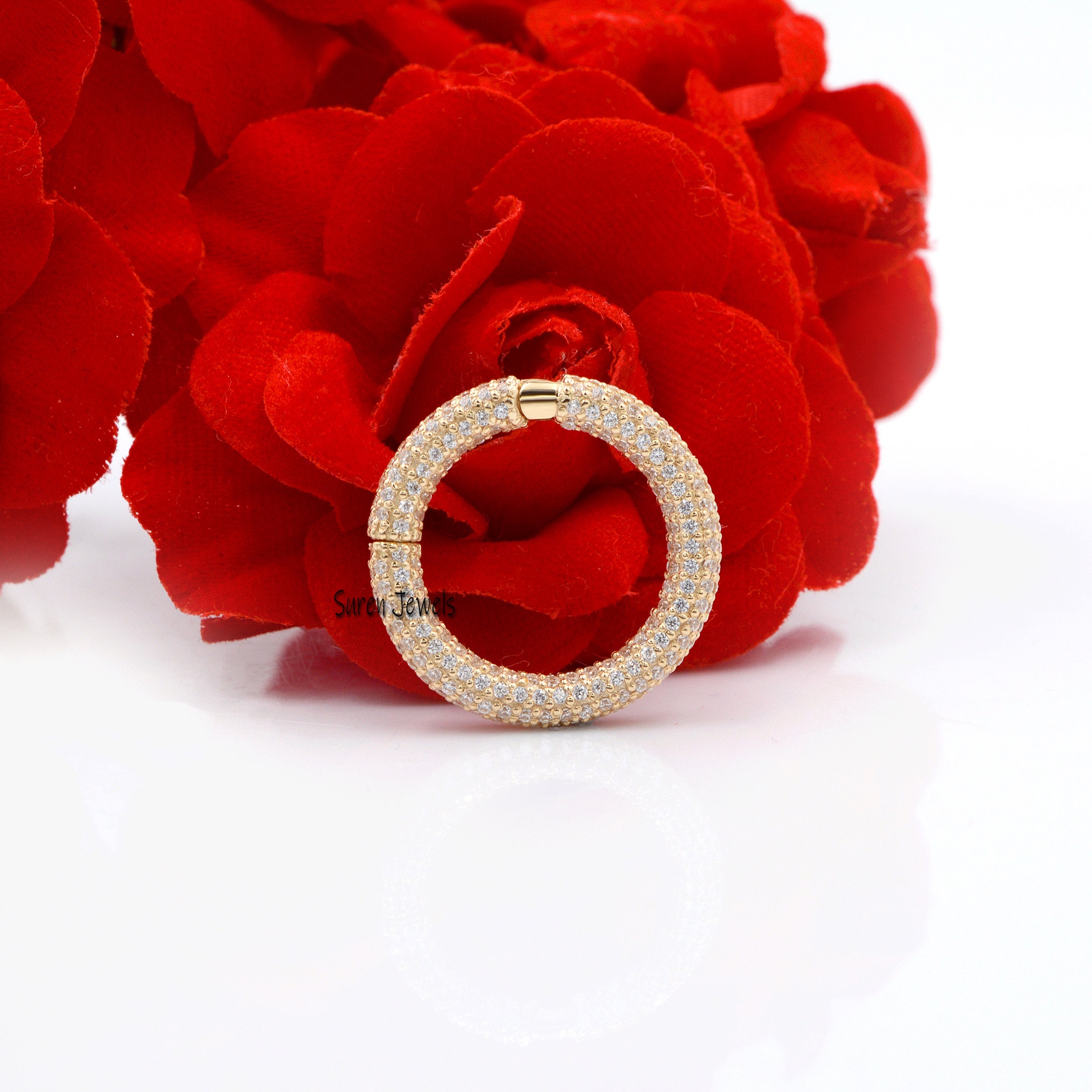 14K Solid Gold Diamond Circle Charm Connector: Handmade Pendant Enhancer - View 2 - Suren Jewels | SKU: SJP700