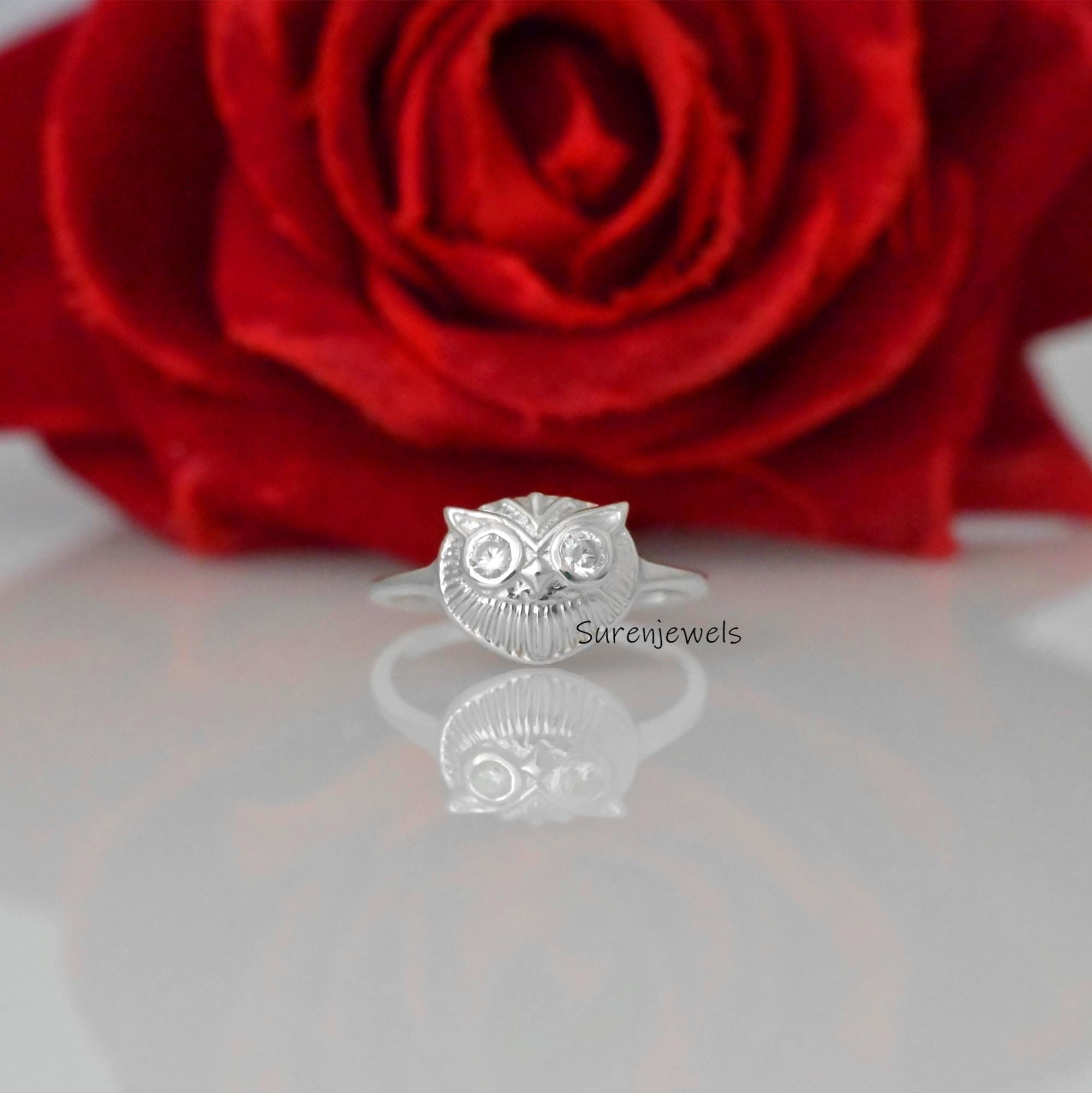 14k Gold Owl Ring: Dainty Animal Jewelry - View 4 - Suren Jewels | SKU: SJR2925-SLYGBKCZ-US-6,SJR2981-SLNSCZ-US-8,SJR