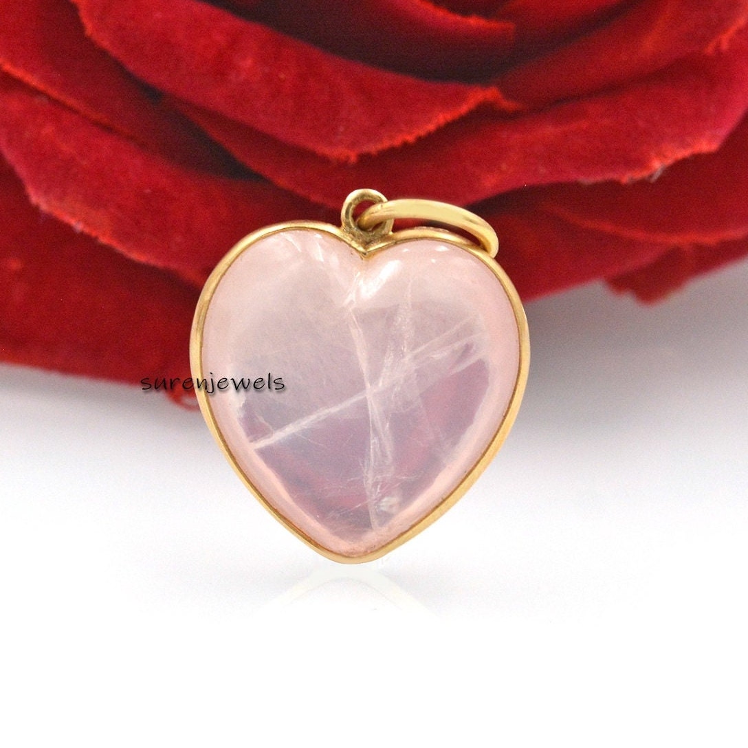 14k Gold Rose Quartz Heart Pendant: Gemstone Designer Jewelry - View 2 - Suren Jewels | SKU: SJP1498-
