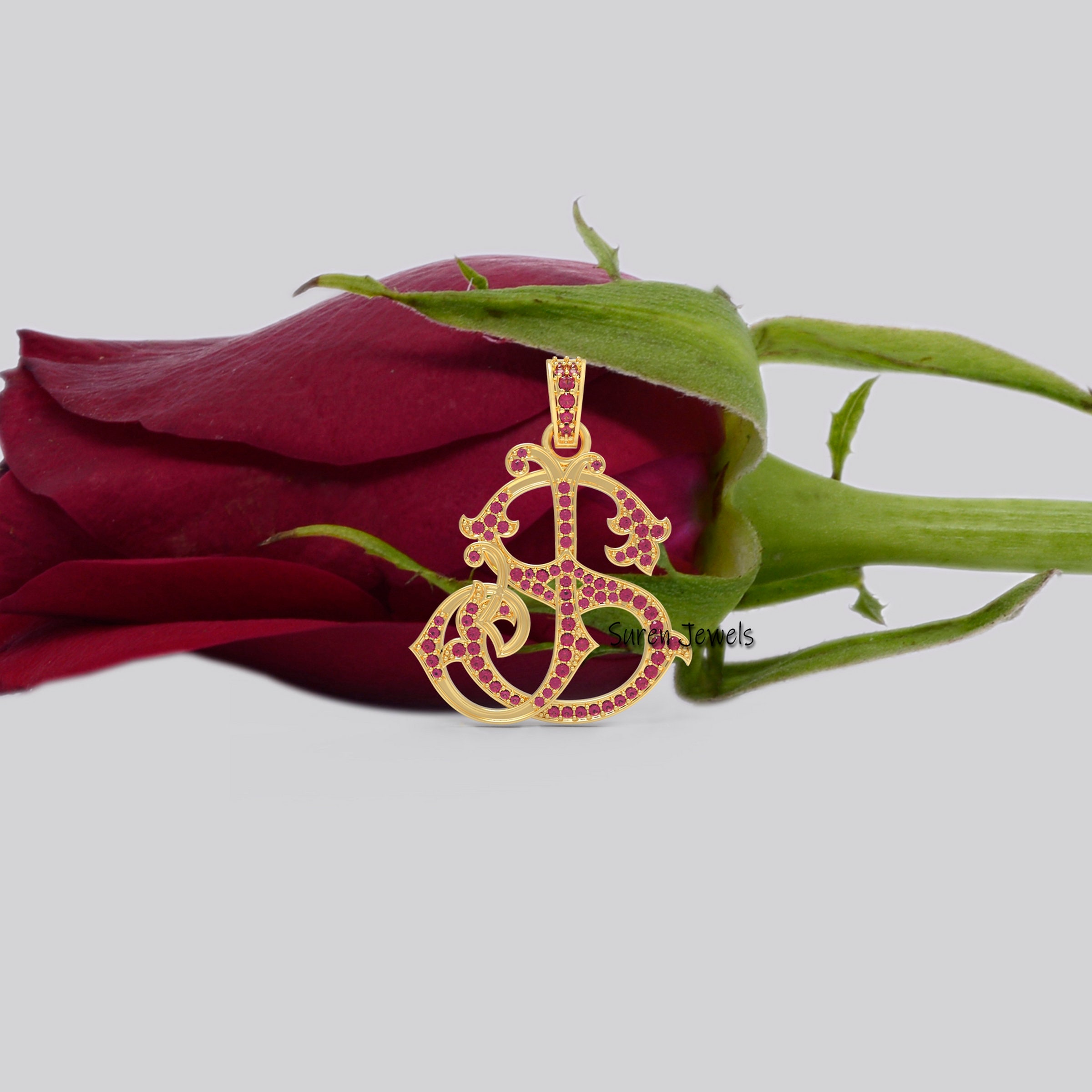 Sterling Silver Custom Monogram Pendant: CZ Initial Charm - View 6 - Suren Jewels | SKU: SJP540-SLYGDI-SJ