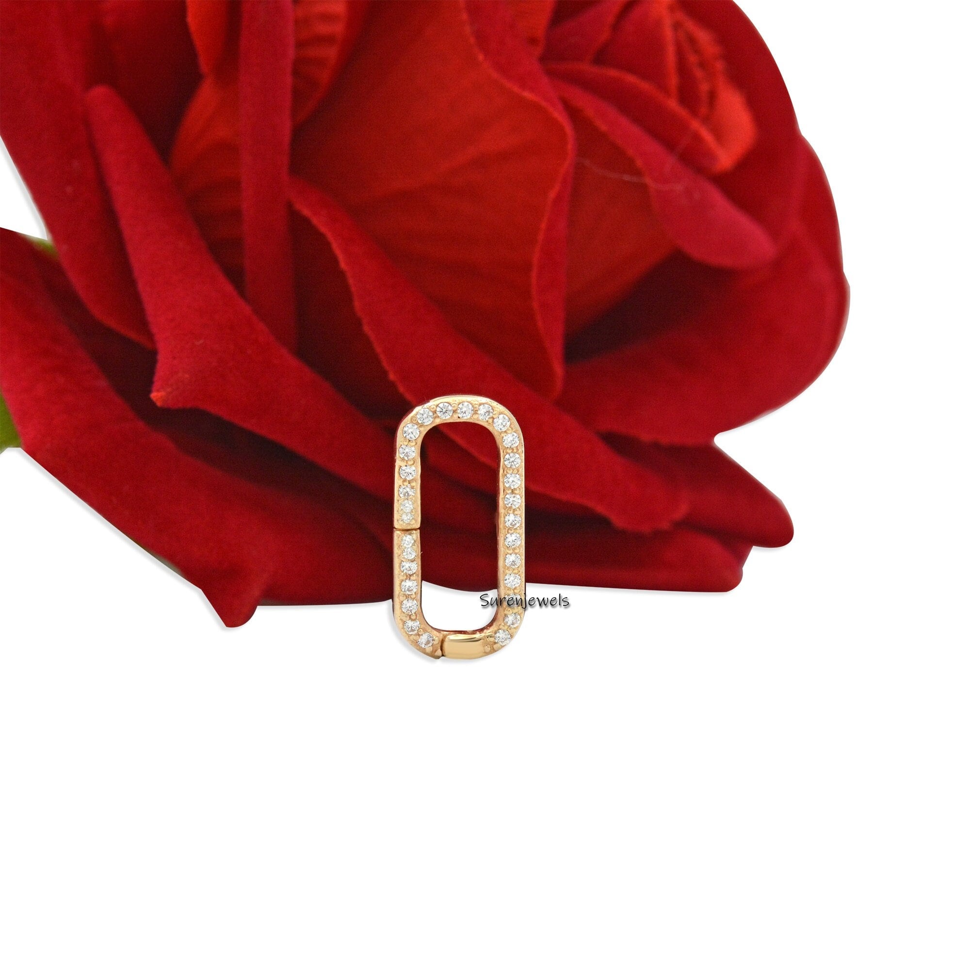 925 Silver Diamond Oval Charm Holder: Enhancer Link Clicker Lock - Suren Jewels | SKU: SJP897-SLWGDI