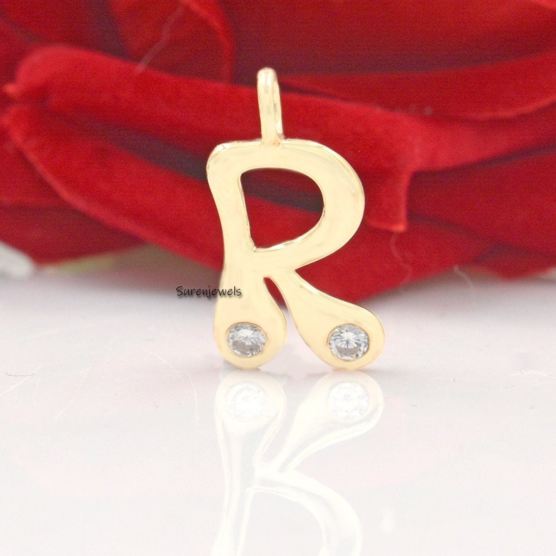14k Gold Bubble Letter Pendant: White Topaz Initial Charm - View 5 - Suren Jewels | SKU: SJP1094-SLYGCZ-K