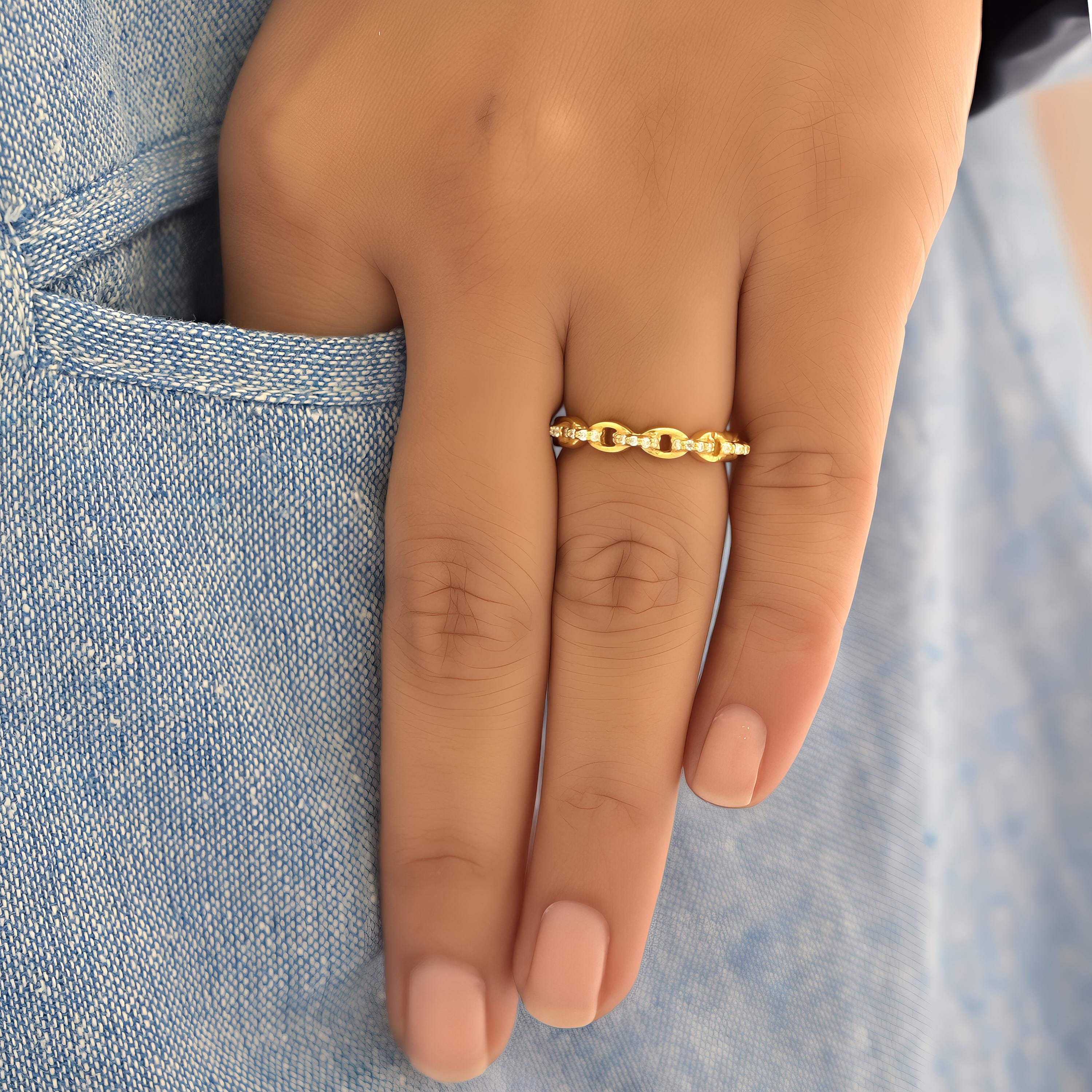 14K Gold Diamond Chain Link Ring, Solid Gold - View 4 - Suren Jewels | SKU: SJR2657
