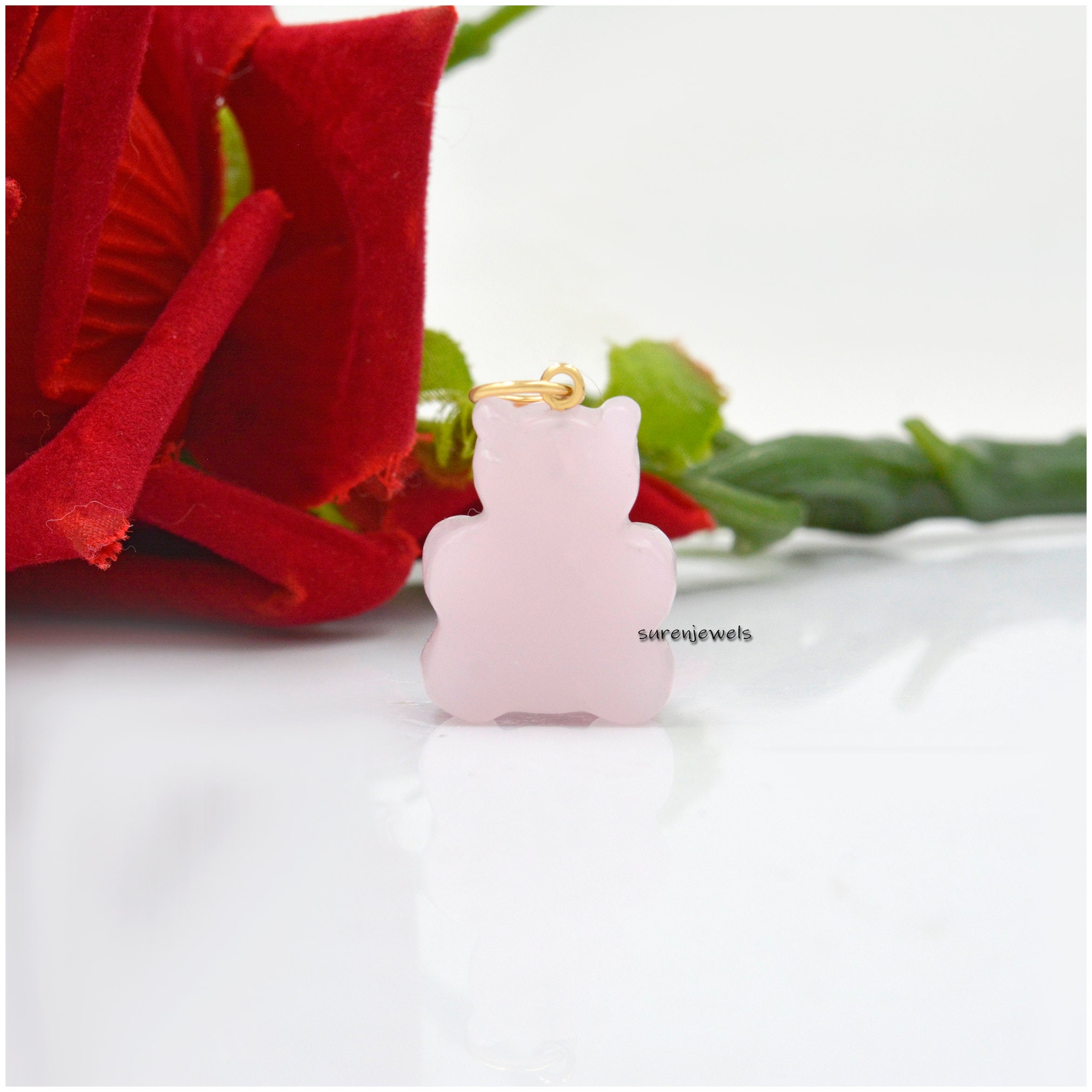 14K Gold Plated Gemstone Teddy Bear Pendant: Carved Candy Jewelry - View 4 - Suren Jewels | SKU: SJP1209-SLYGRQ