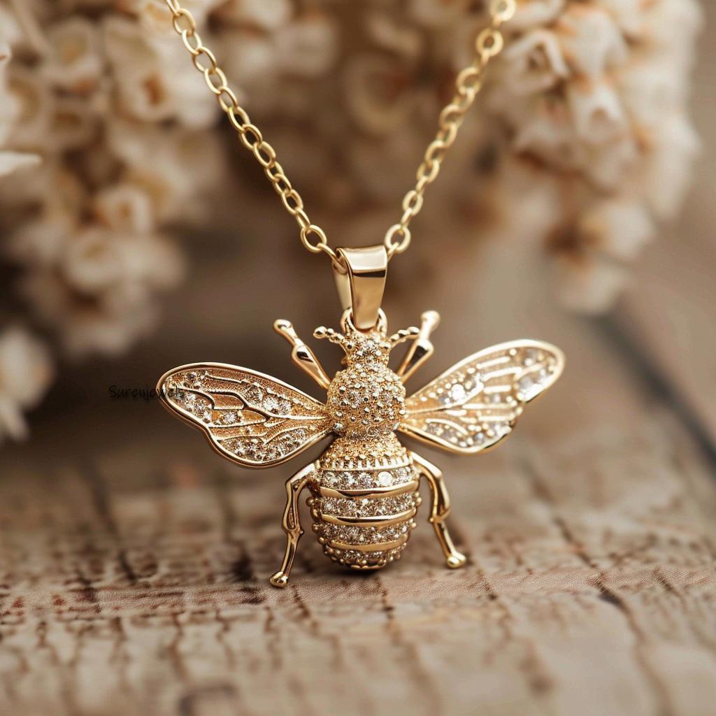 14K Gold Plated Diamond Honey Bee Pendant: Gemstone Silver Charm - View 7 - Suren Jewels | SKU: SJP4673-SLYGYSP-25M,SJP4207-S