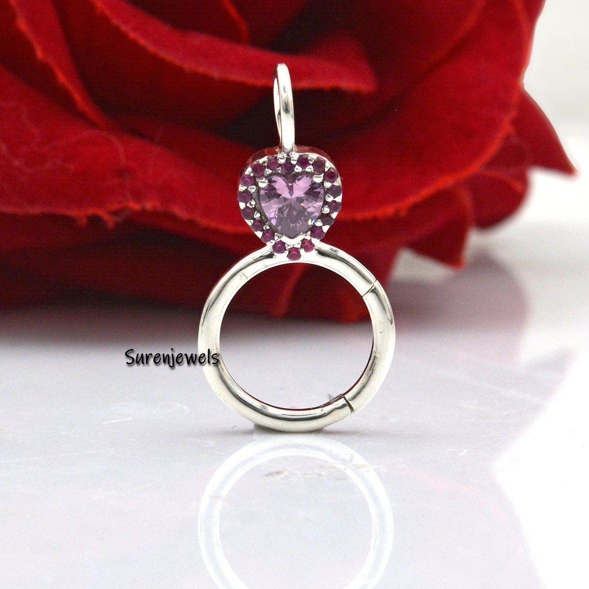 14k Gold Charm Holder Pendant: Handmade Pink CZ Enhancer - View 3 - Suren Jewels | SKU: SJP1117-SLYGCZWHPK-20M