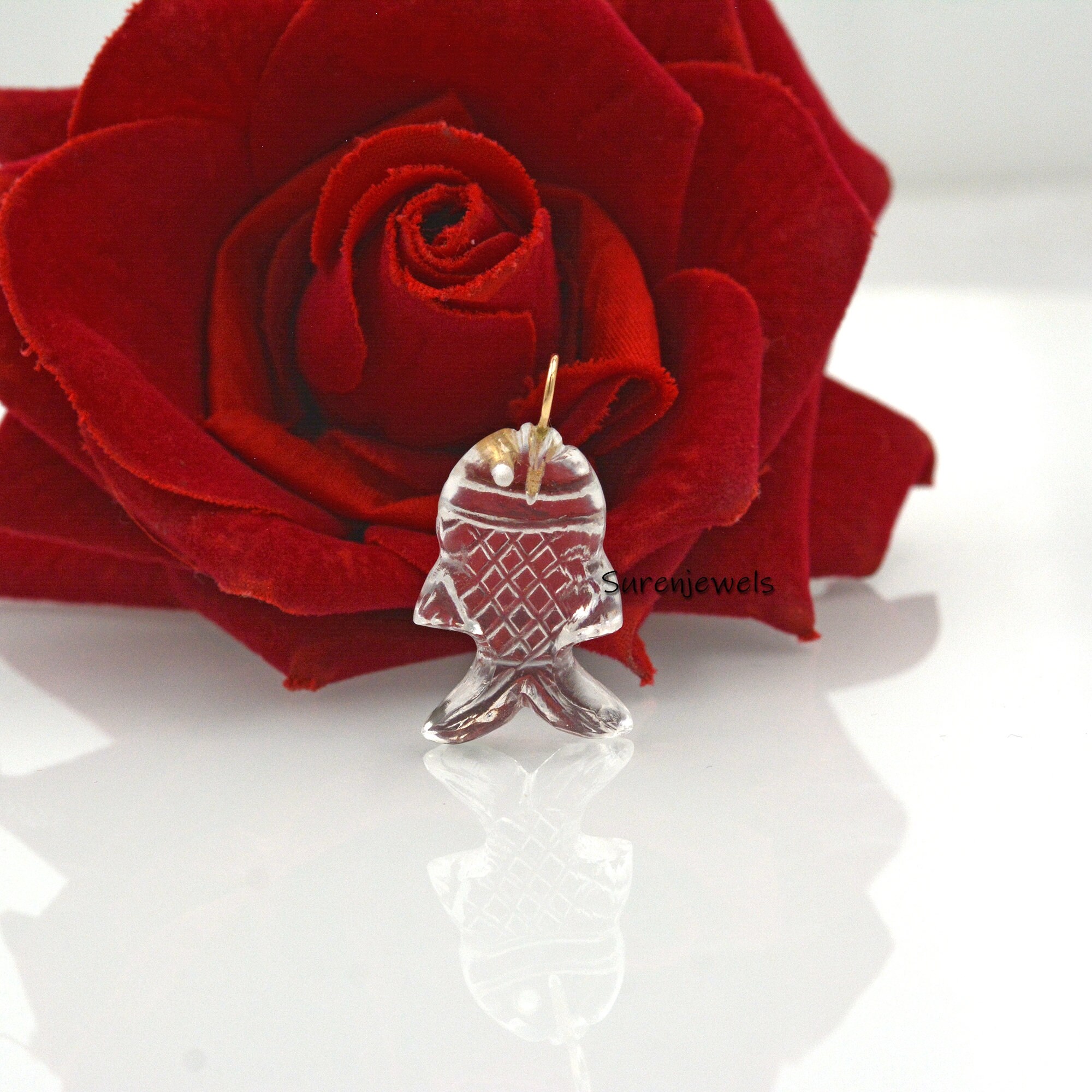 14K Gold Turquoise Fish Pendant: Lucky Carved Fish Charm - View 7 - Suren Jewels | SKU: SJP1634