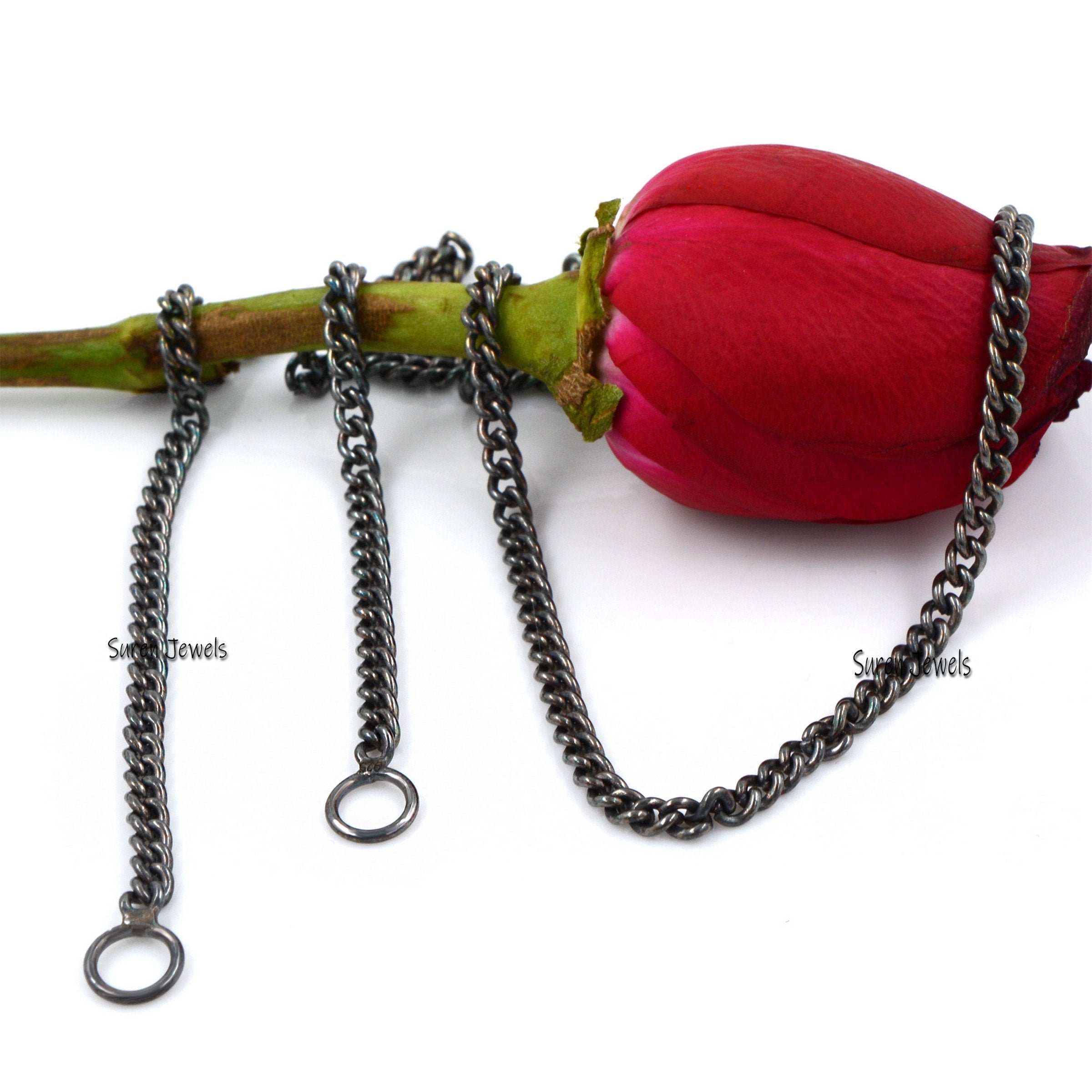 Oxidized 925 Sterling Silver Curb Chain Necklace - 18 Inch - View 5 - Suren Jewels | SKU: G17-SLOXYG-26I