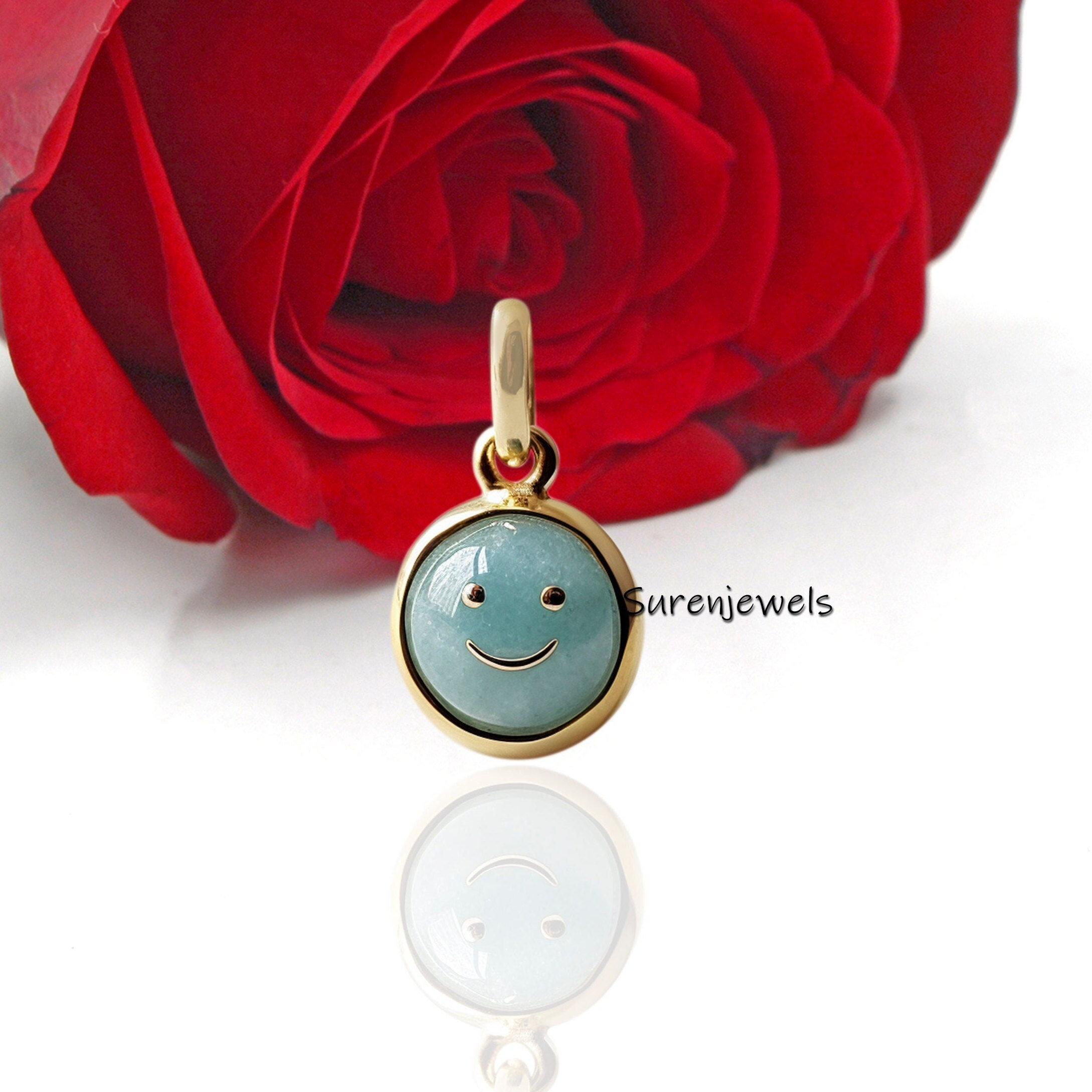 14K Gold Gemstone Happy Face Charm Pendant - Handcrafted - Suren Jewels | SKU: SJP2539-14KYG