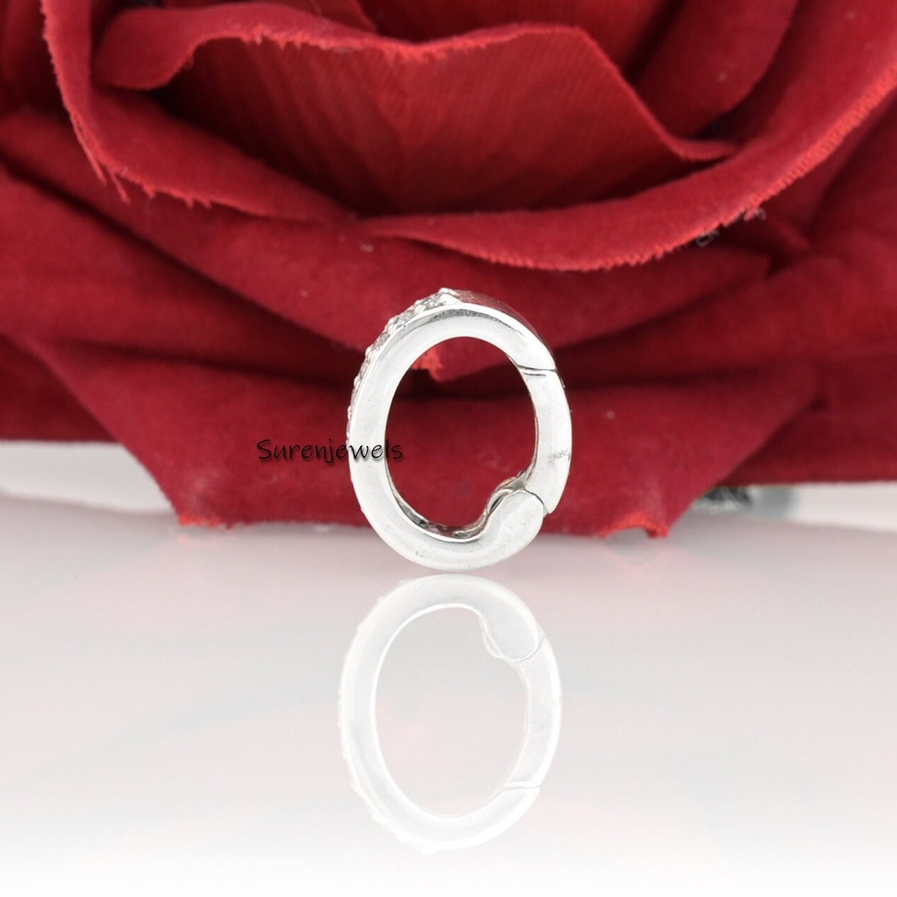14K Gold Diamond Oval Push Lock Charm Holder: 925 Sterling Silver Necklace Jewelry - View 4 - Suren Jewels | SKU: SJP2000