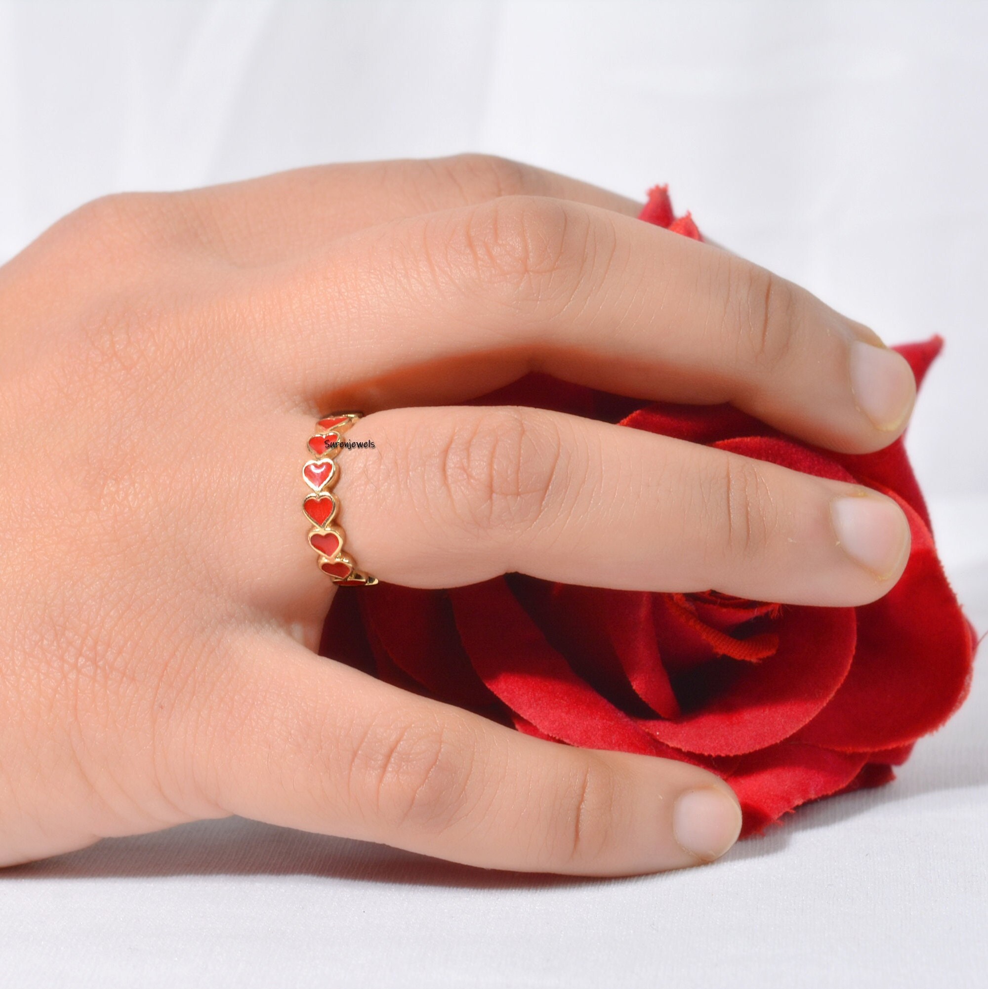 Enamel Heart Ring: Handmade Valentine's Gift - View 5 - Suren Jewels | SKU: SJR885-SLYGELR-US-6