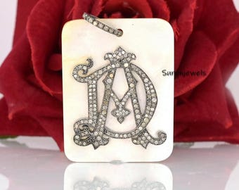 925 Silver Diamond Monogram Pendant: Pearl Gemstone Dog Tag