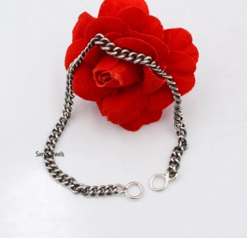 Oxidized Sterling Silver Chain Bracelet: Carabiner Padlock Jewelry - View 2 - Suren Jewels | SKU: SJA531-SLOXNS-7I