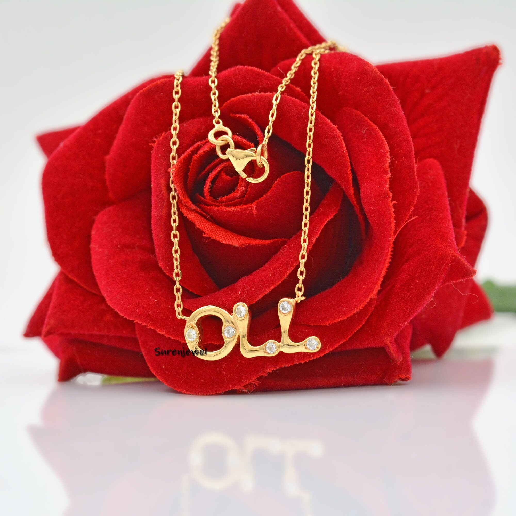 14K Gold Bubble Letter Pendant: White Topaz Initial Necklace - View 5 - Suren Jewels | SKU: SJN569-SLYGWT-18I