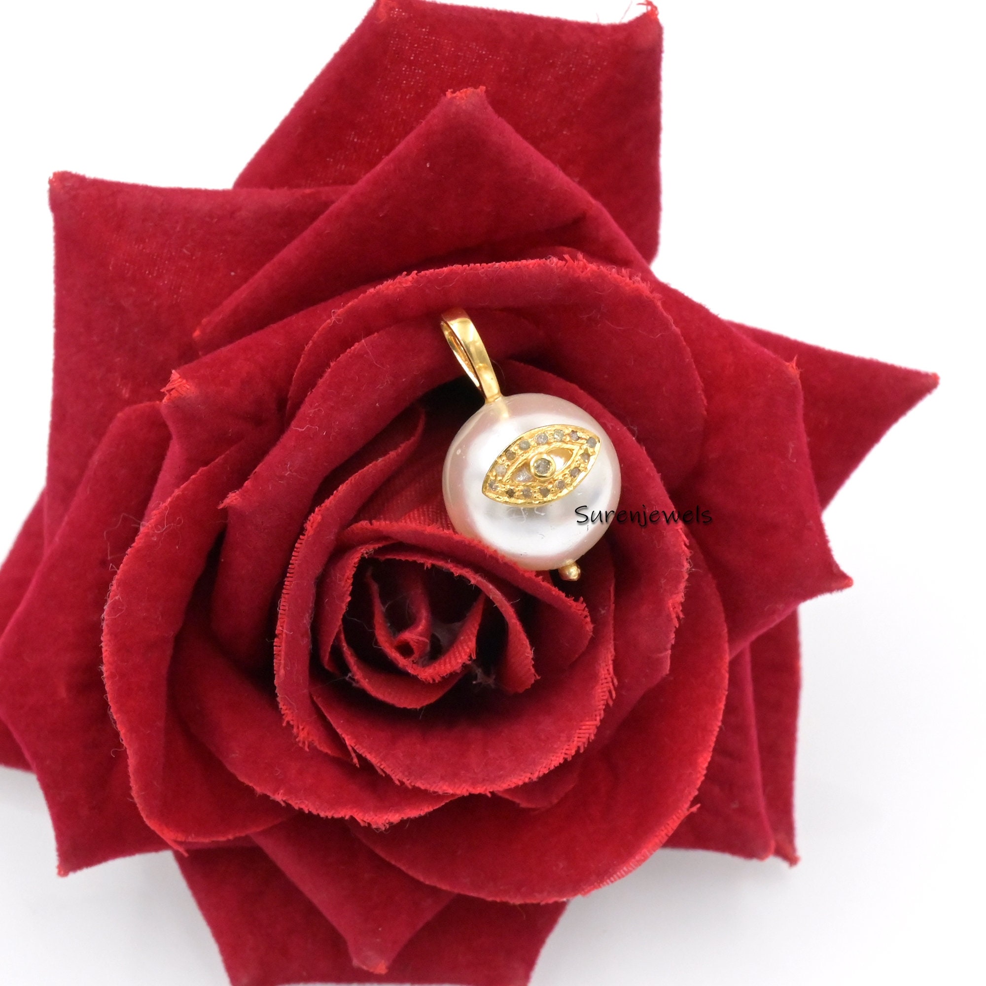 14k Gold Carved Gemstone Evil Eye Ball Pendant- handmade Carving Jewelry - View 4 - Suren Jewels | SKU: SJP2794