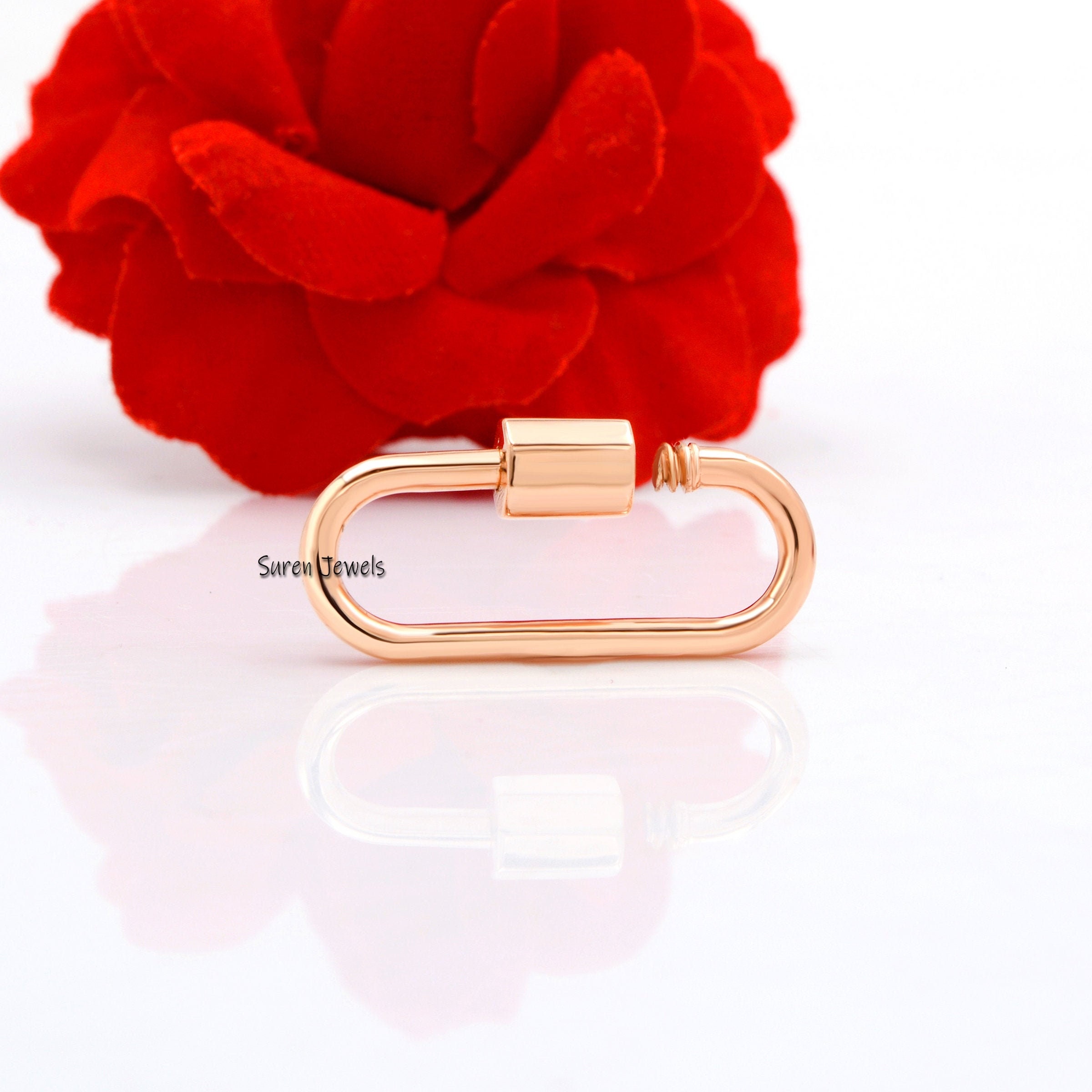 14K Gold Oval Carabiner Lock: Solid Gold Pendant (25X11 MM) - Suren Jewels | SKU: SJC130-9KYG-25M