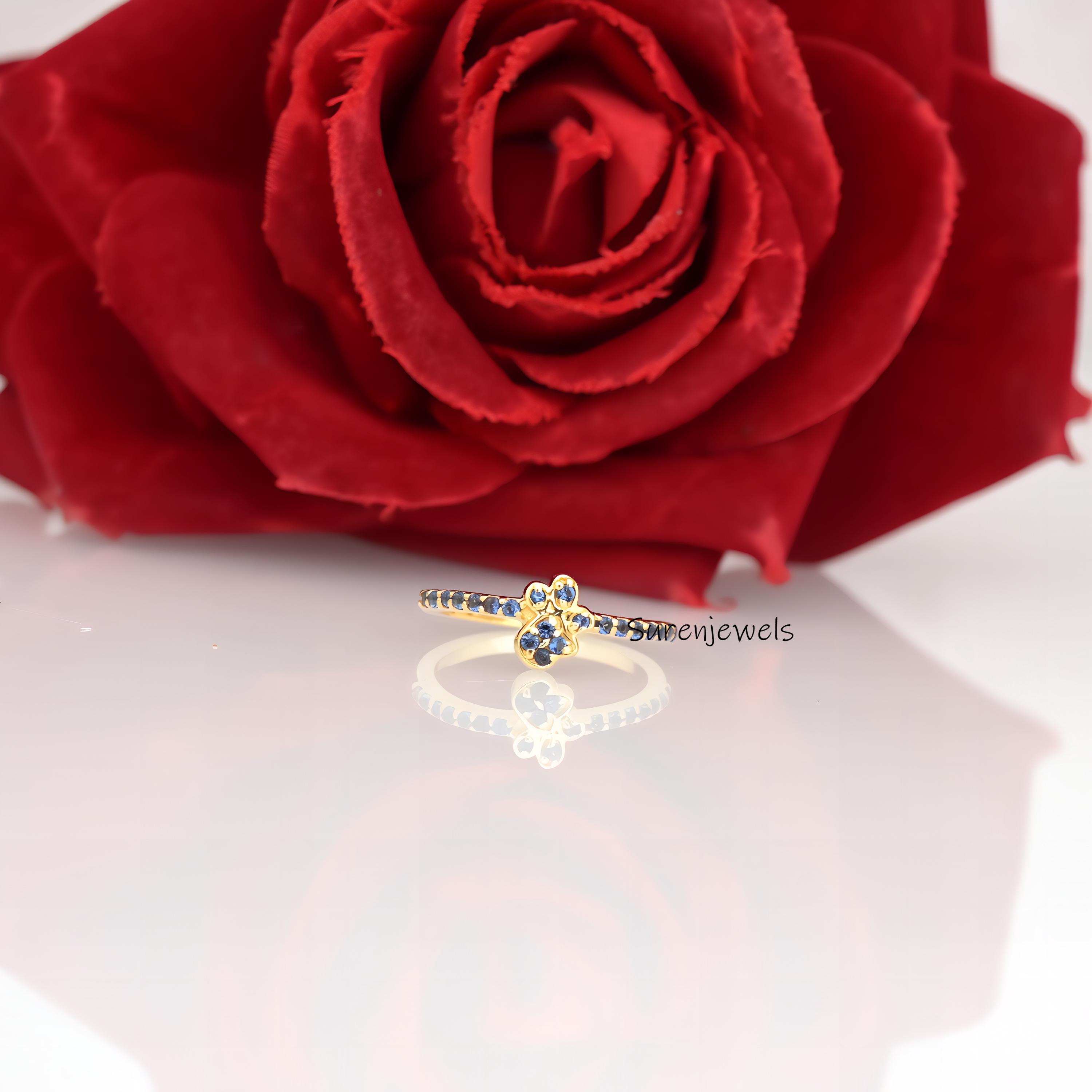 14K Gold Paw Print Ring: CZ Pet Lover Ring - View 2 - Suren Jewels | SKU: SJR2804-SLYGBSP-US-5
