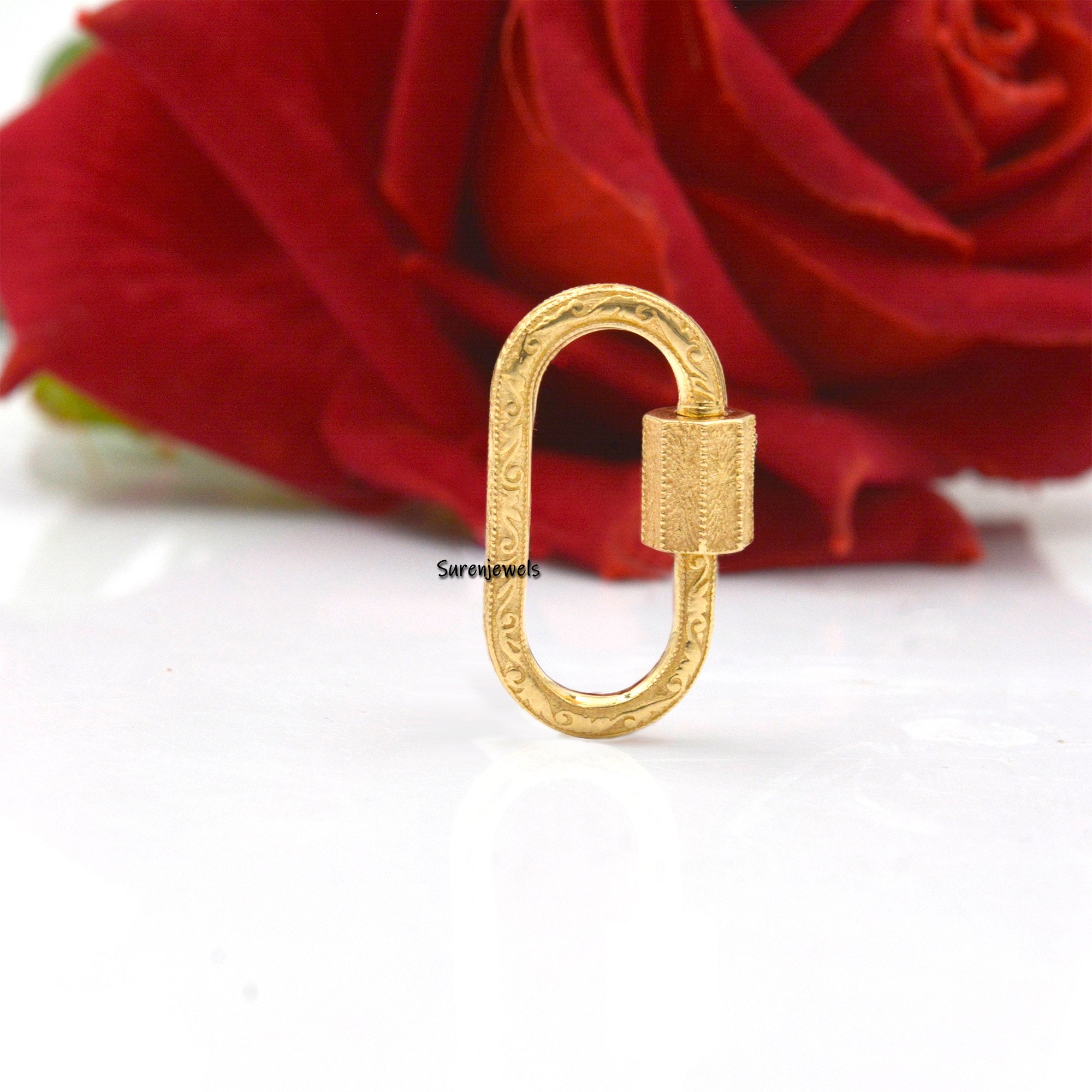14K Yellow Gold Vintage Carved Carabiner Lock - View 7 - Suren Jewels | SKU: SJC108-9KYG-50M