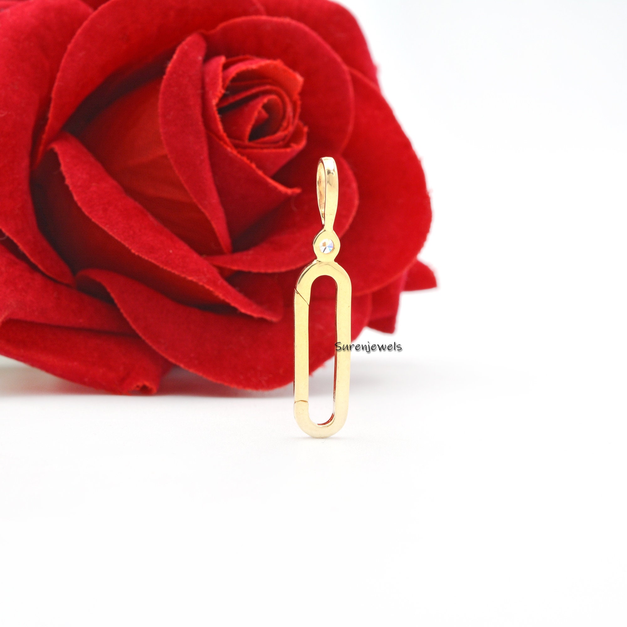 14k Gold Charm Enhancer: Paperclip Necklace Lock with Moissanite - View 4 - Suren Jewels | SKU: SJP685-SLWGMN