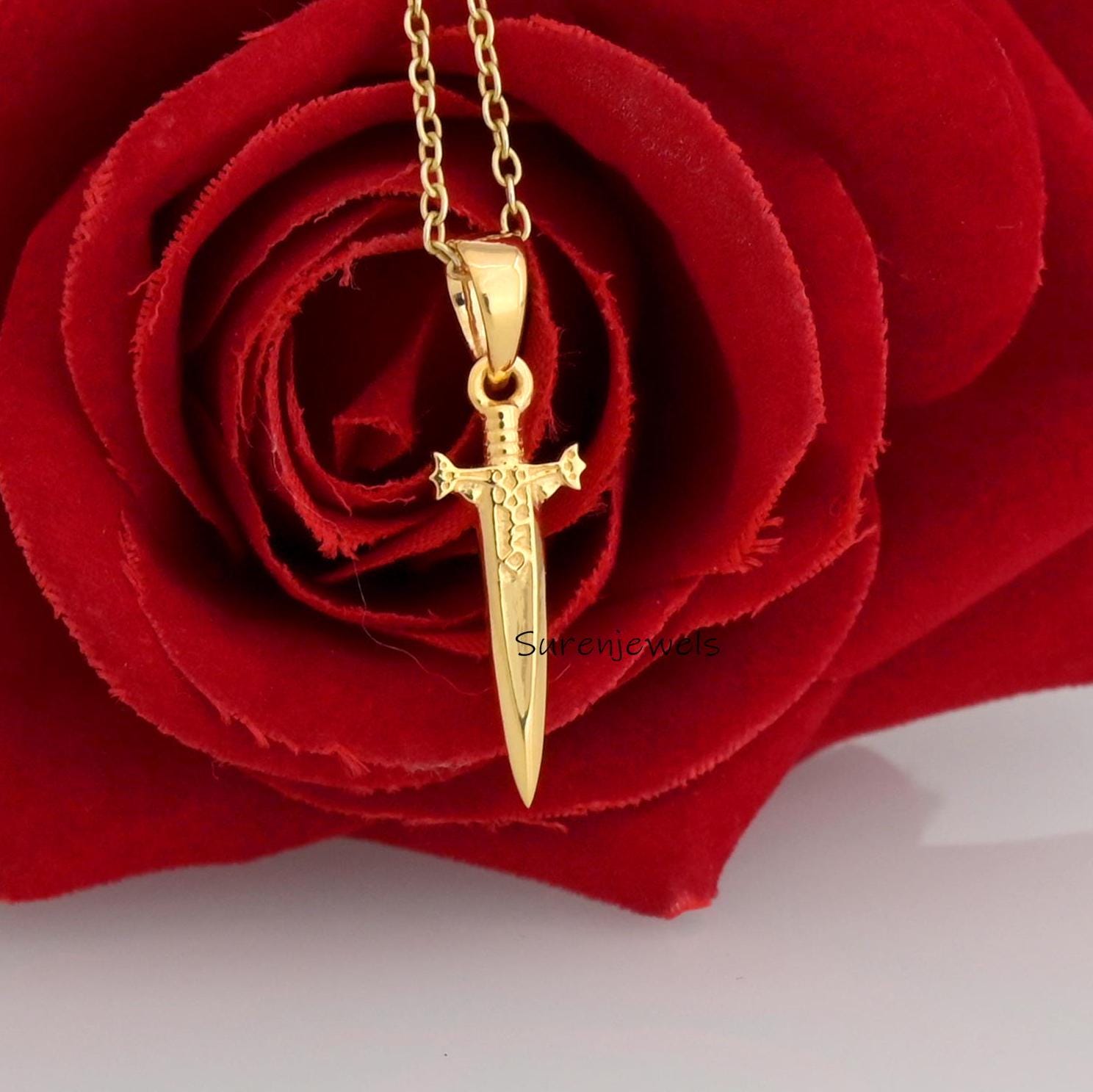 14k Gold Dagger Sword Pendant, Handmade Jewelry - Suren Jewels | SKU: SJP3372-SLYG-25M