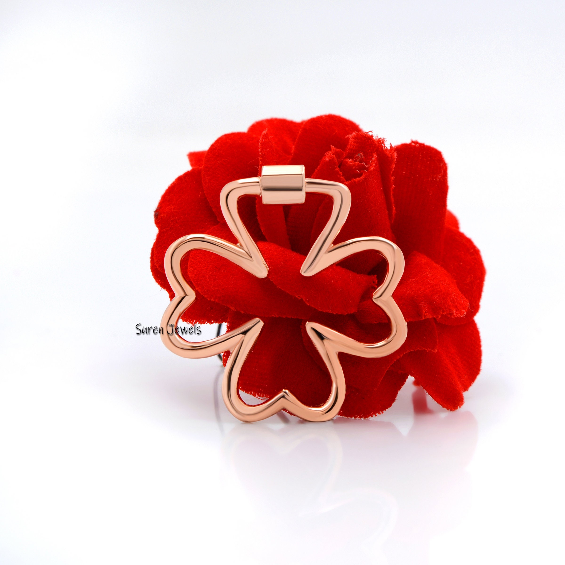14k Gold Flower Carabiner Lock: Handmade Designer Pendant (30mm) - View 2 - Suren Jewels | SKU: SJC84-SLYG-N47-18I