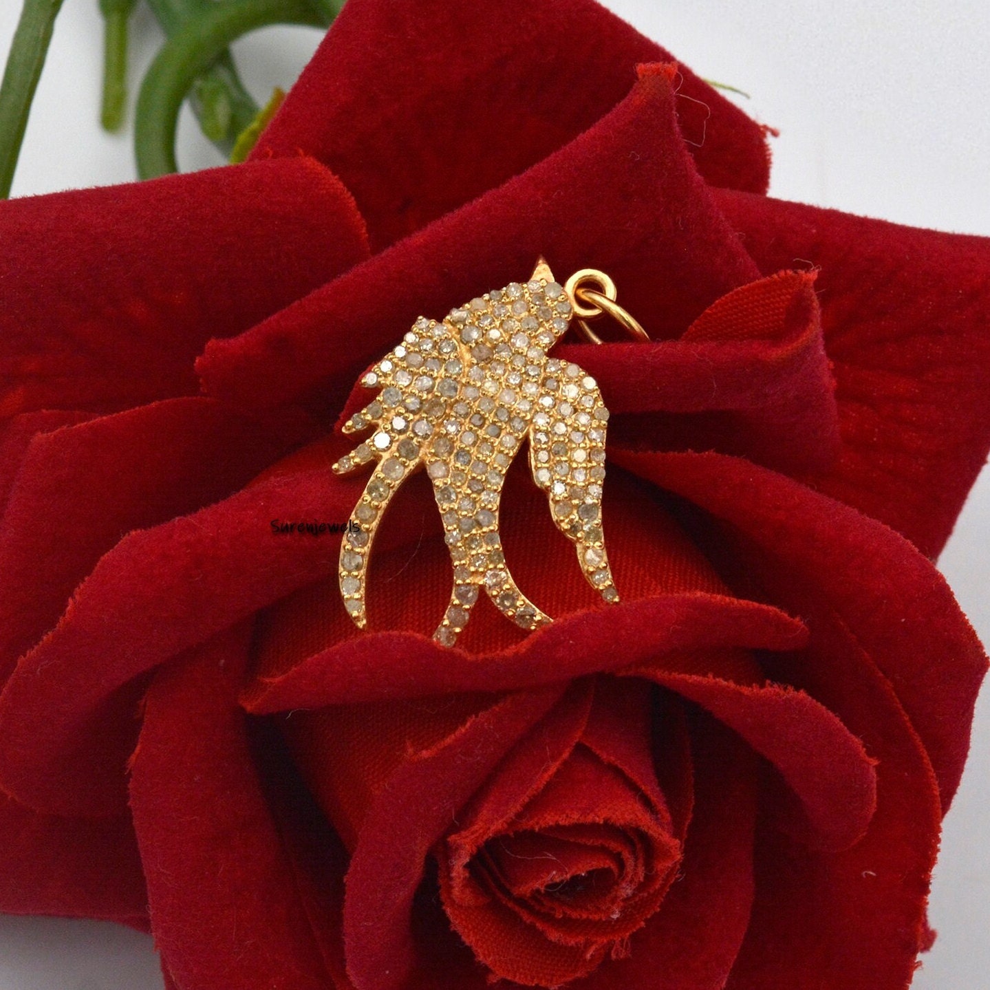 14k Gold Diamond Flying Swallow Bird Charm Pendant - View 3 - Suren Jewels | SKU: SJP900-14KYGCZ