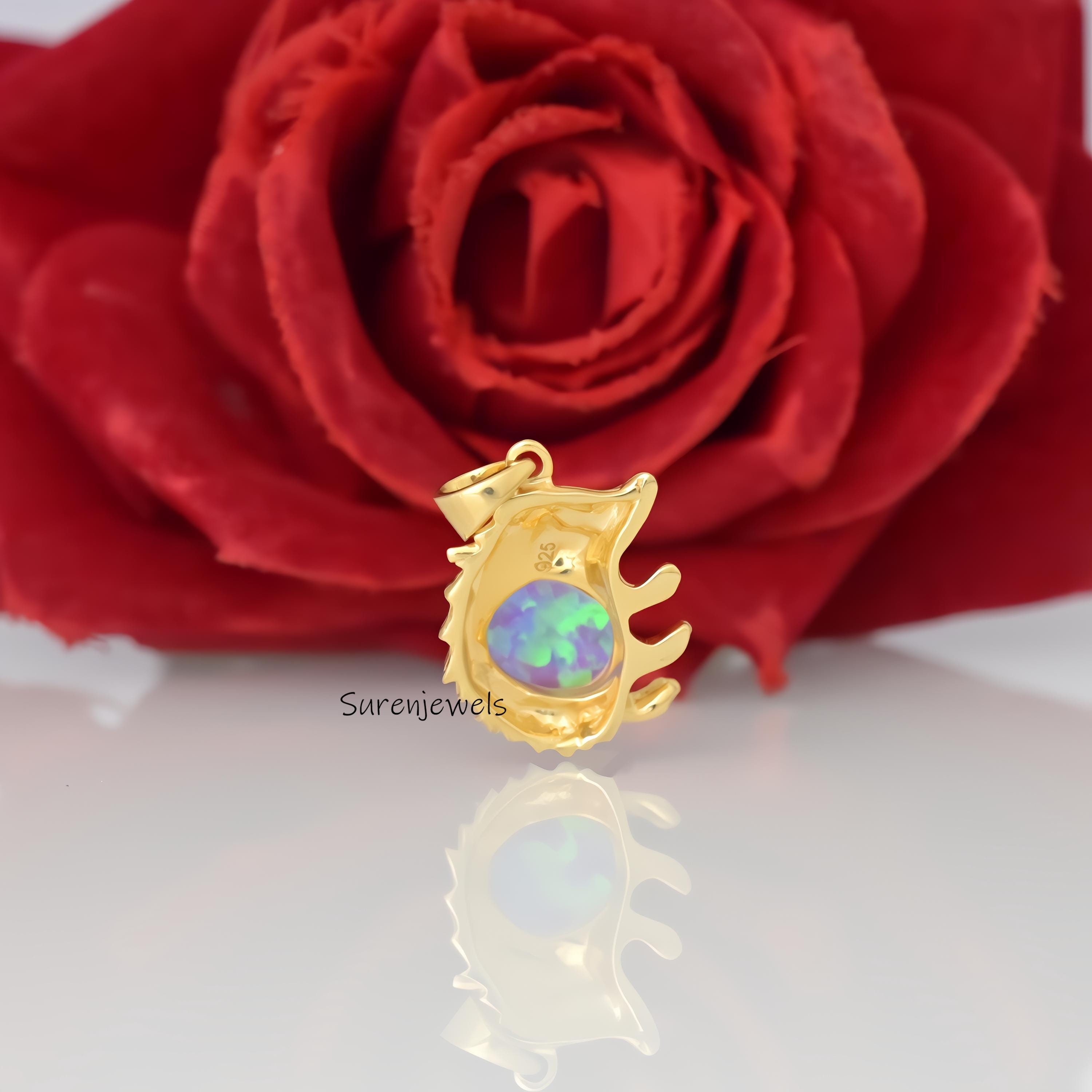 14k Gold Gemstone Hedgehog Pendant: Handmade Animal Jewelry - View 6 - Suren Jewels | SKU: SJP5021-SLYGTQ-30M,SJP,SJP4843-SLY