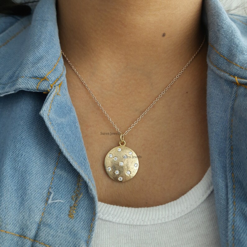 Disc Pendant 14K Gold Plated Cubic Zircon Disc Pendant Cz Disc Pendant Dainty Disc Pendant Micro Pave Disc Pendant Pave Disc Pendant