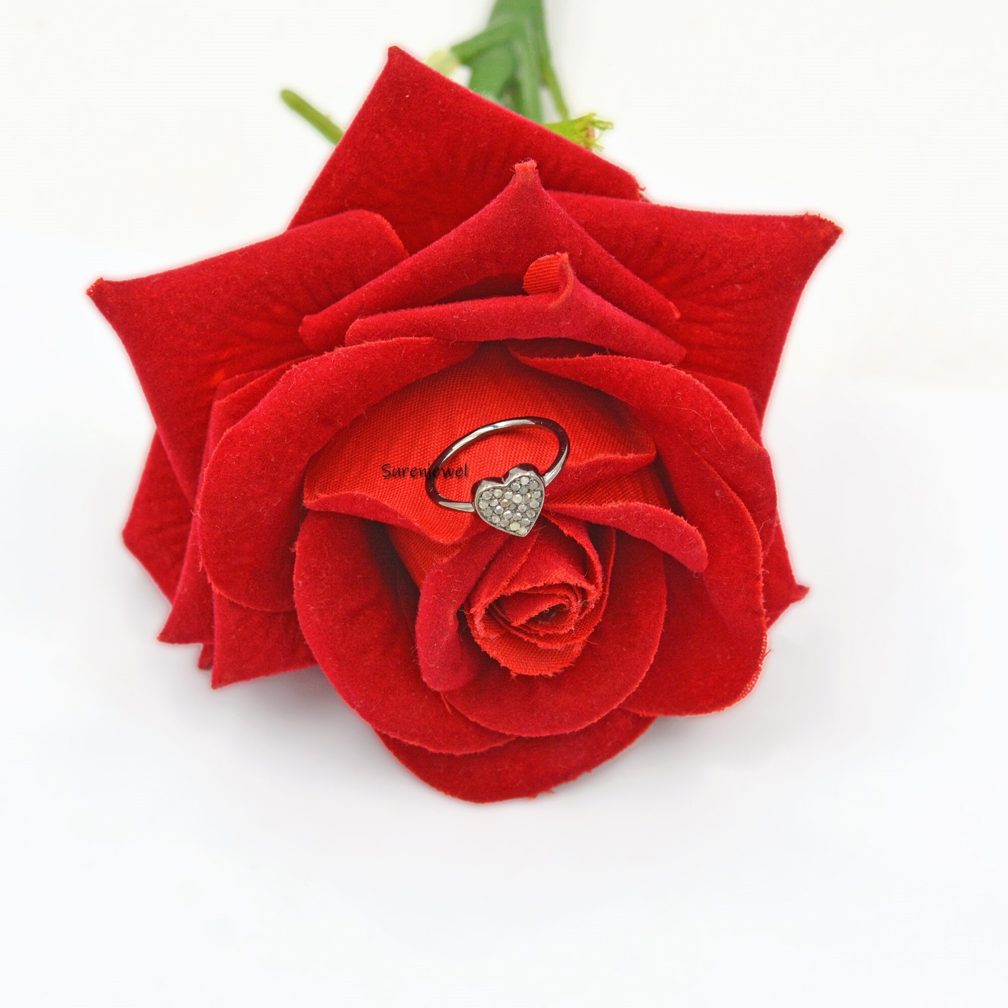 14k Gold Diamond Heart Signet Ring: Dainty Gemstone Ring - View 6 - Suren Jewels | SKU: SJR690-14KYGDI