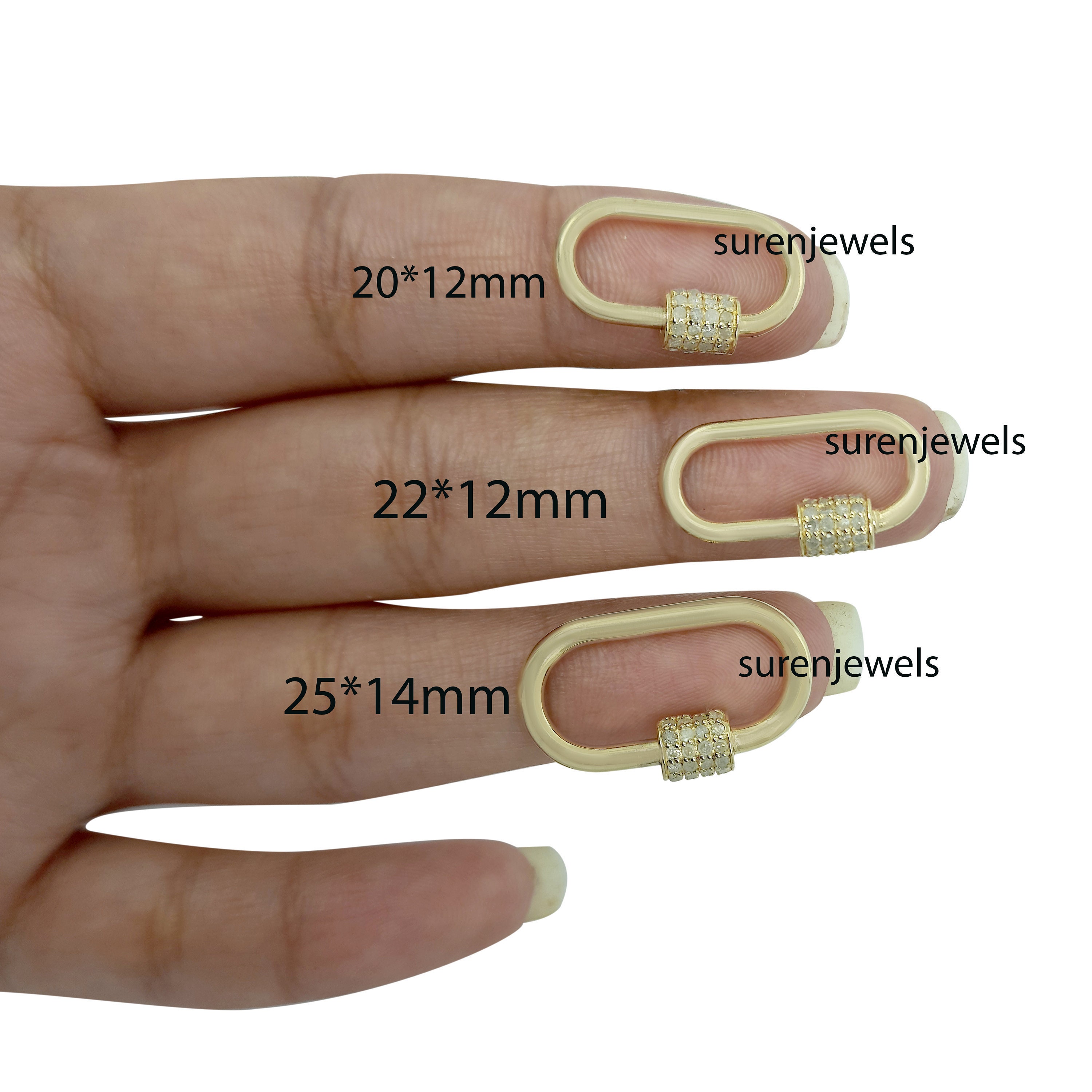 Diamond 925 Silver Carabiner Lock: Gold Screw Oval Jewelry Supplier - View 3 - Suren Jewels | SKU: SJC05-SLYGDI-20M