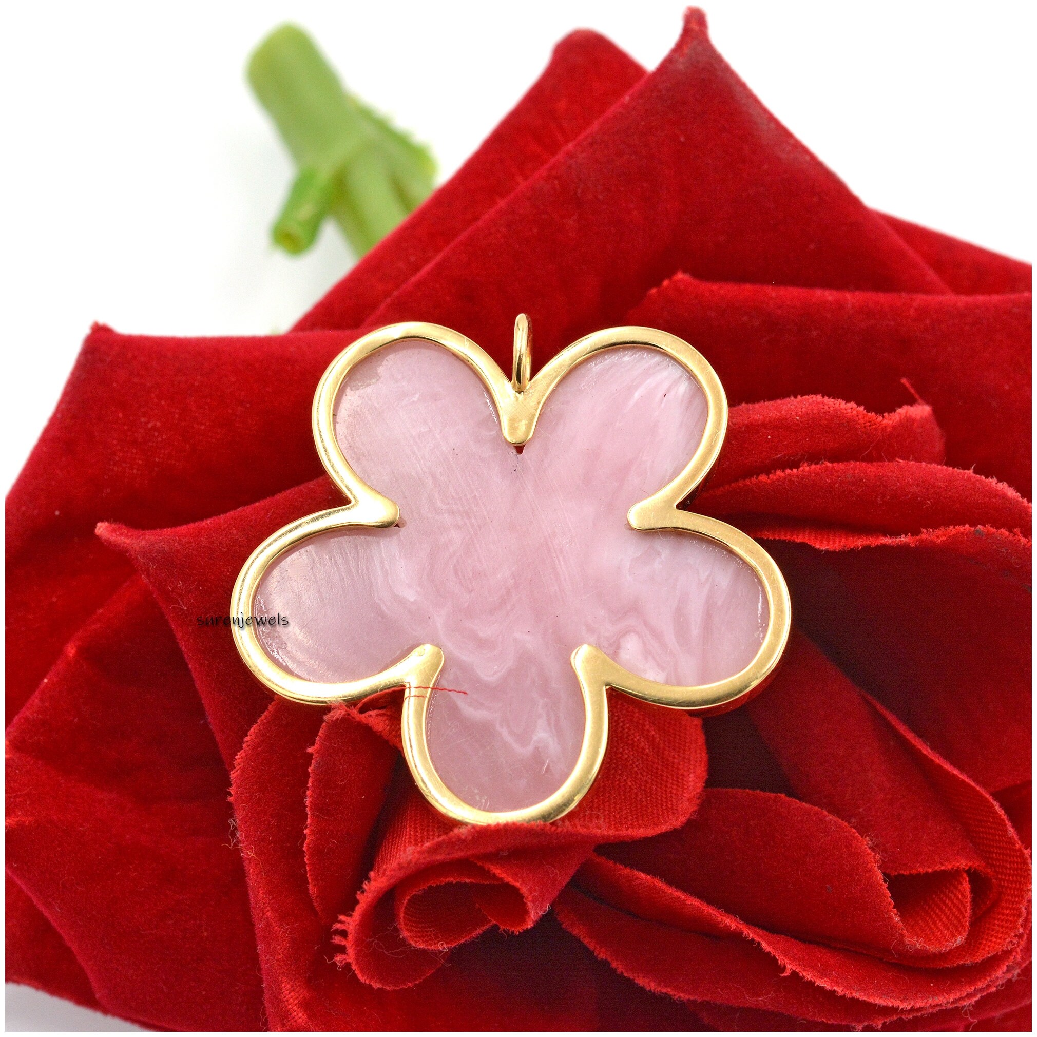 14K Gold Flower Pendant: Hand Carved Gemstone Summer Jewelry - View 4 - Suren Jewels | SKU: SJP1436-SLYGPOPMTCS-40M