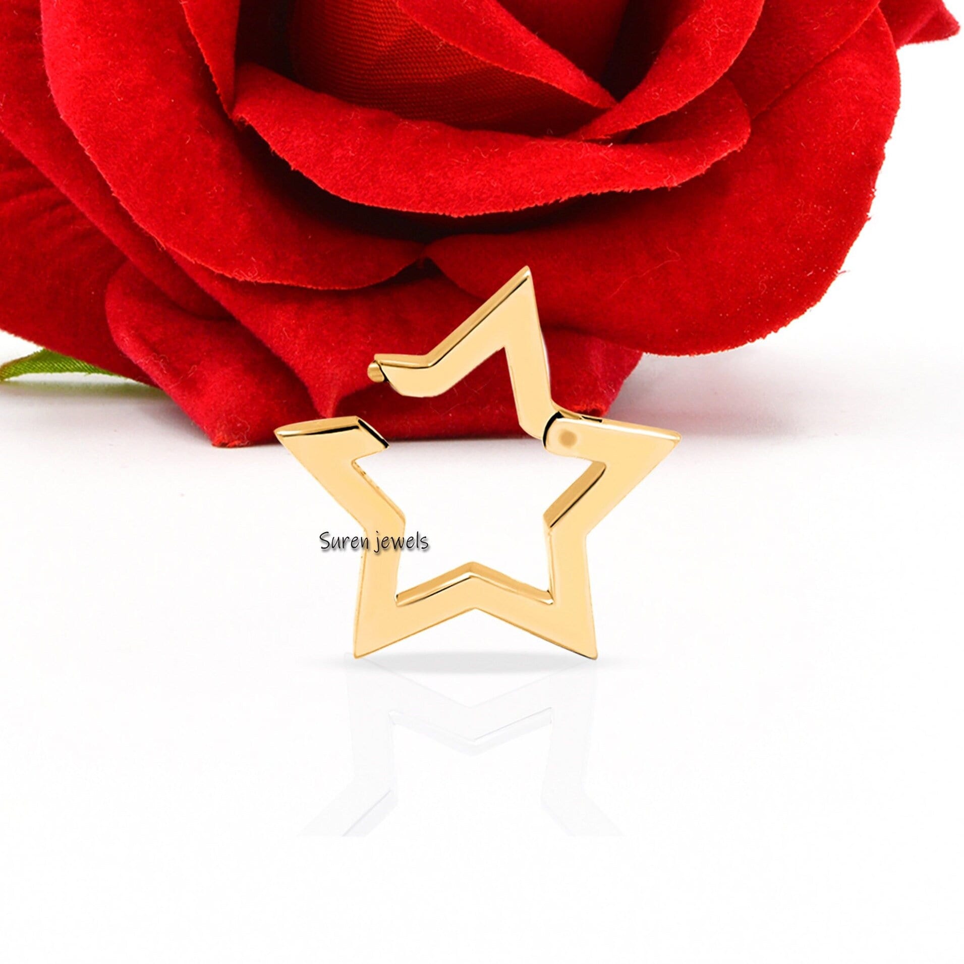 14K Gold Star Charm Enhancer: Push Clasp Necklace Link - Suren Jewels | SKU: SJP451-14KYG-N47-18I