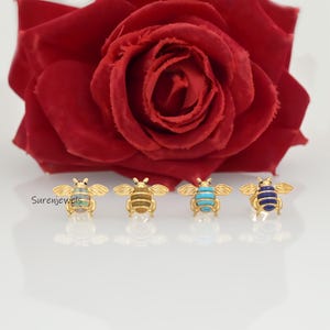 Clous d'oreilles abeille en or 14 carats : bijoux bourdon en pierres précieuses