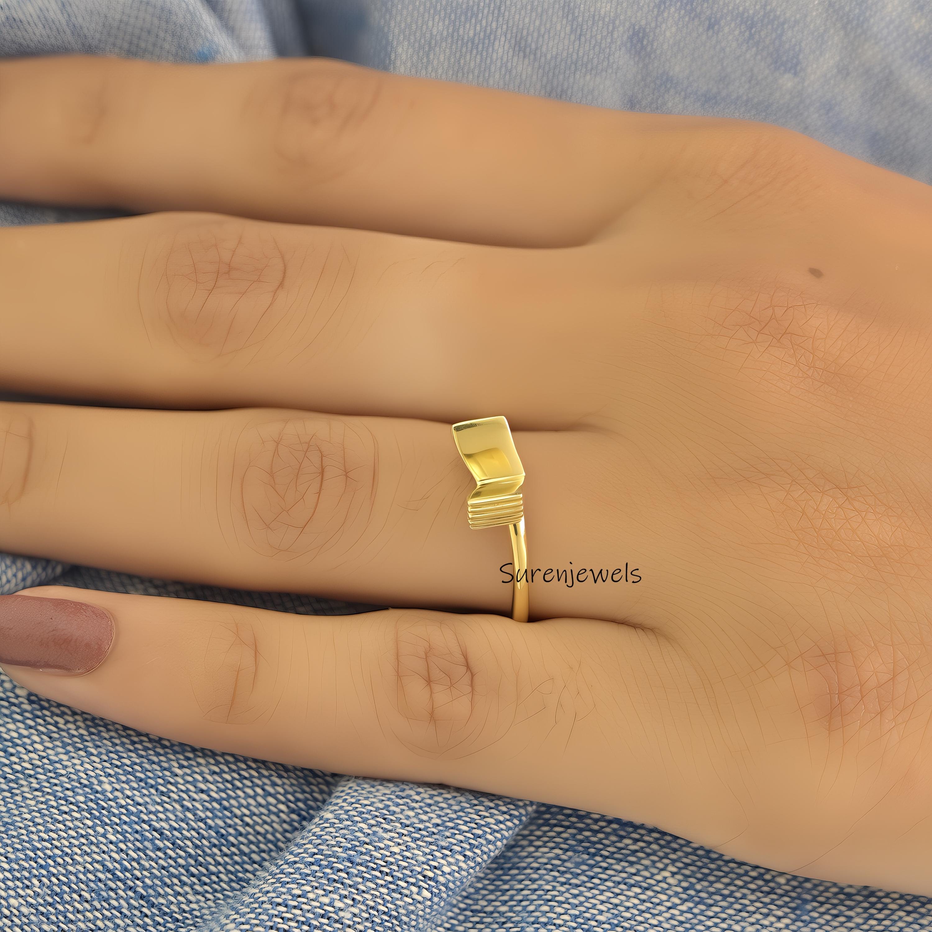 14k Yellow Gold Book Ring: Minimalist Book Lover Jewelry - Suren Jewels | SKU: SJR2900-SLNS-US-8