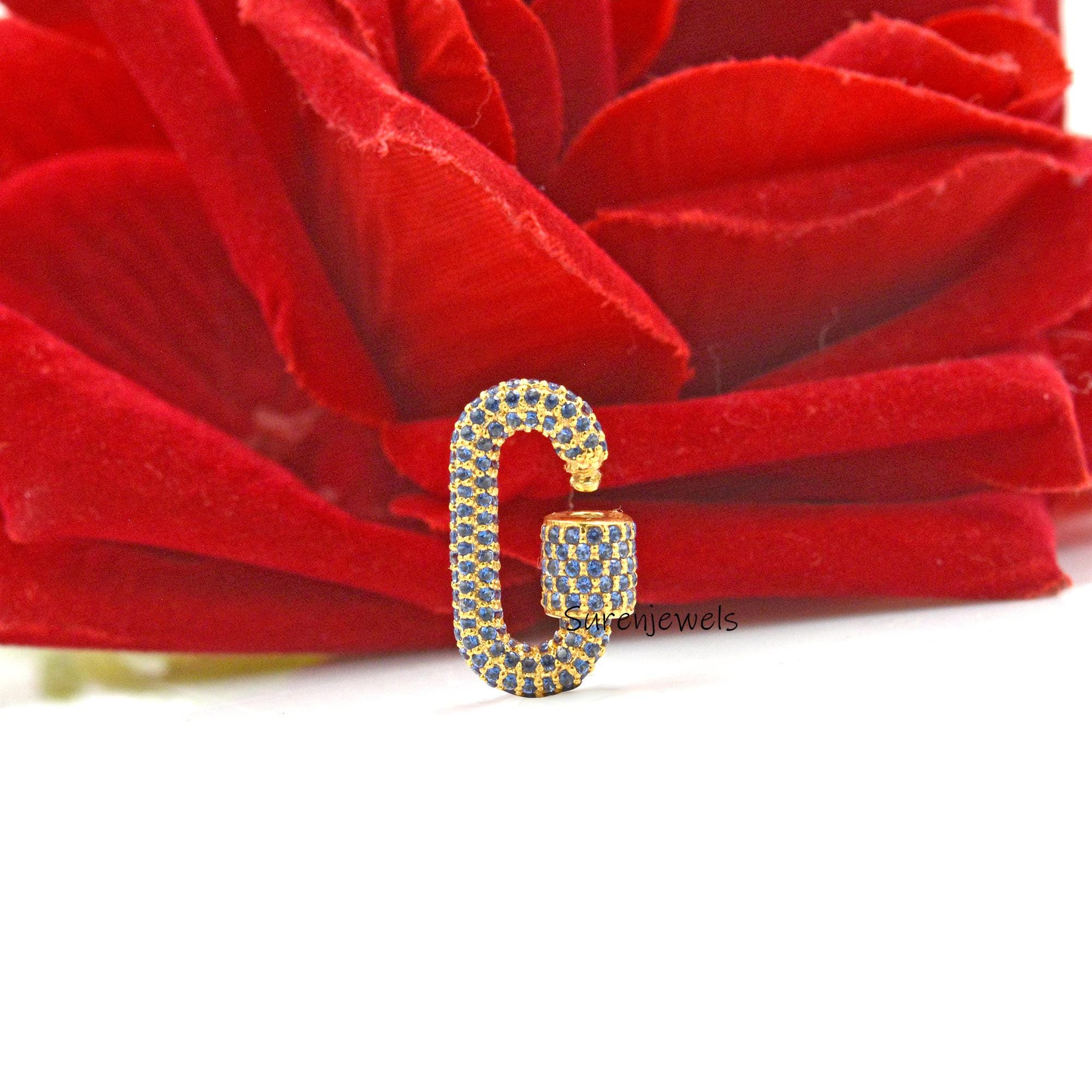 14K Gold Diamond Carabiner Lock Pendant: Full Pave Oval Charm - View 3 - Suren Jewels | SKU: SJC10-14KRGDI-19M