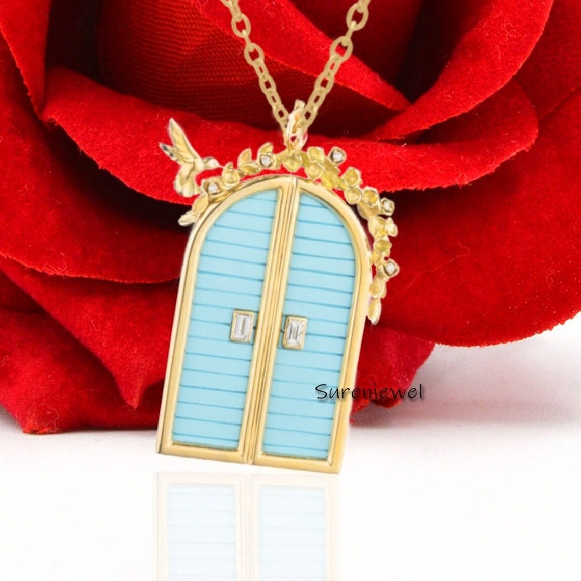 14k Yellow Gold Gemstone Pendant: Handmade Vintage Design - View 4 - Suren Jewels | SKU: SJP1676-