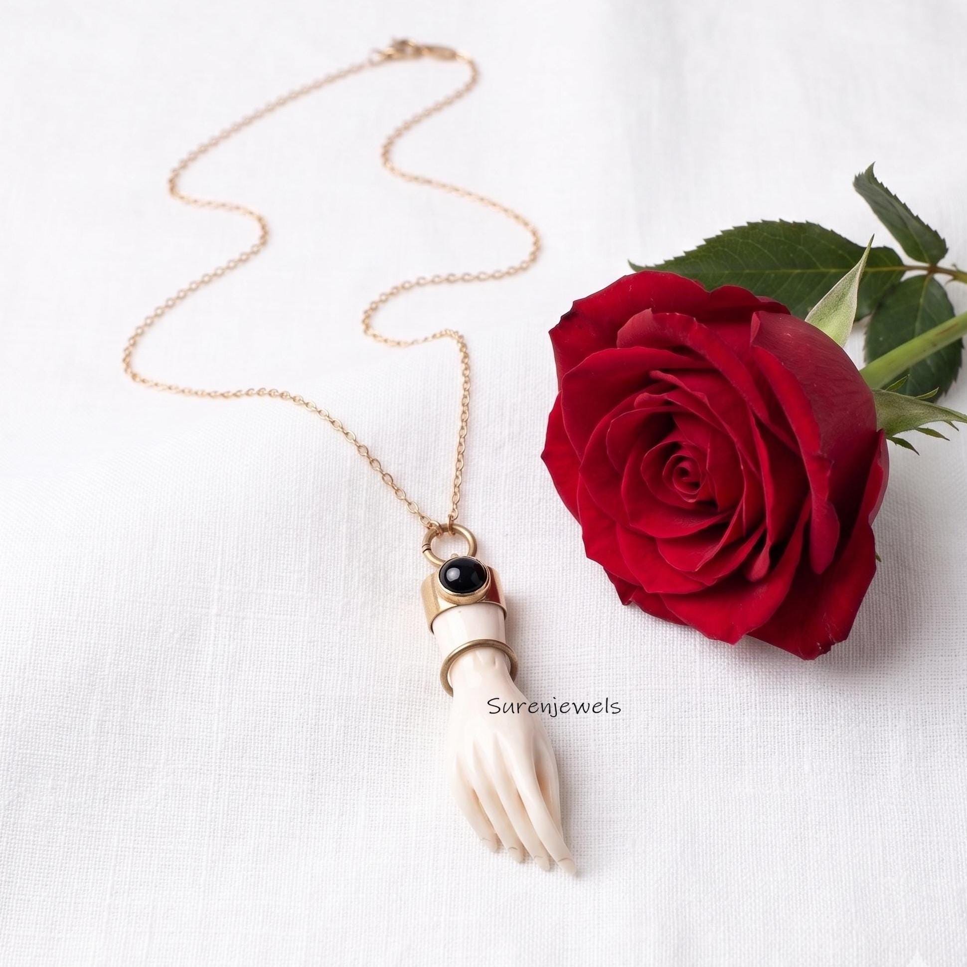 14k Gold hand Carved Gemstone Figa Hand Pendant - View 2 - Suren Jewels | SKU: SJP