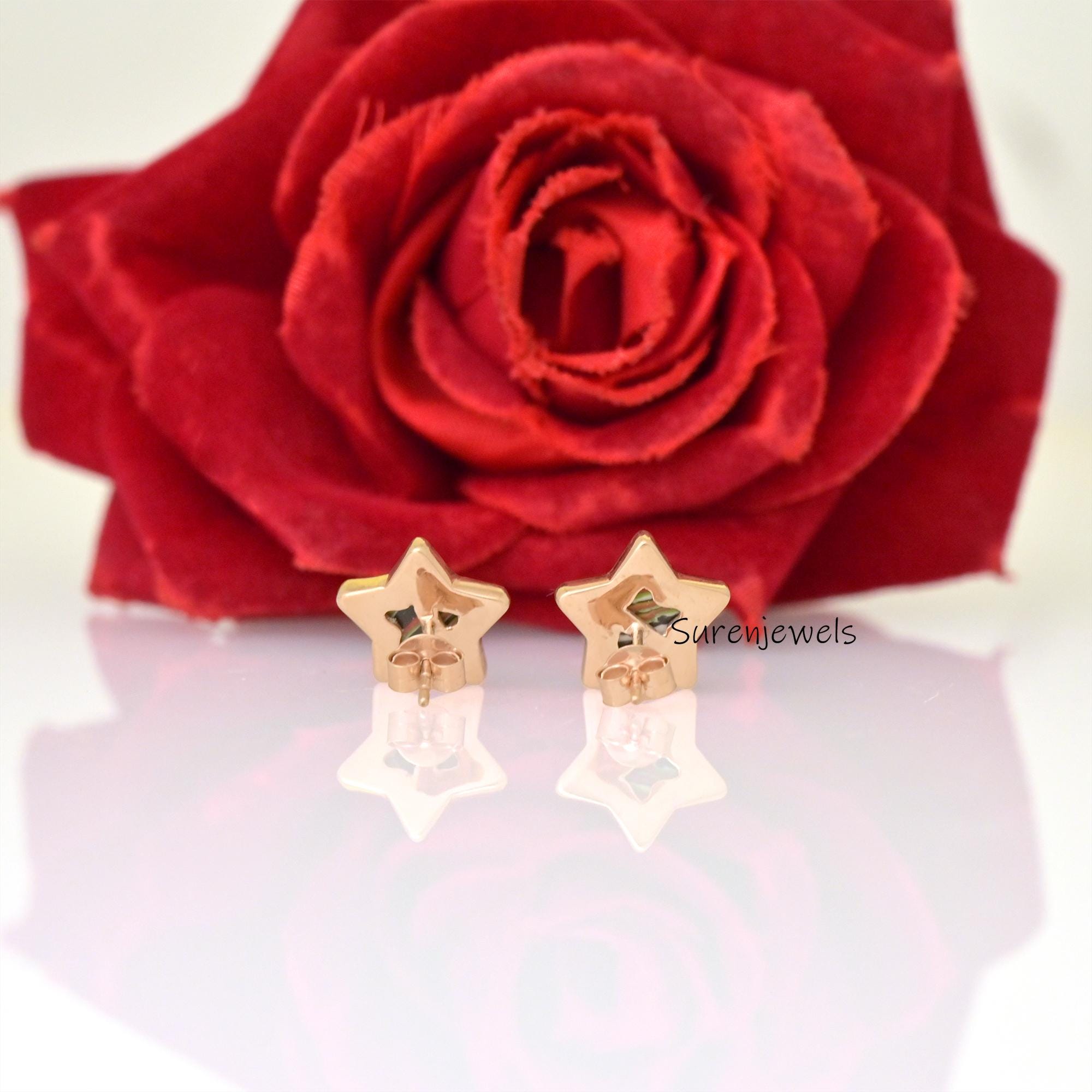 14K Gold Gemstone Star Studs: Designer Earrings - View 3 - Suren Jewels | SKU: SJE1817-SLRGFDCZ-12M