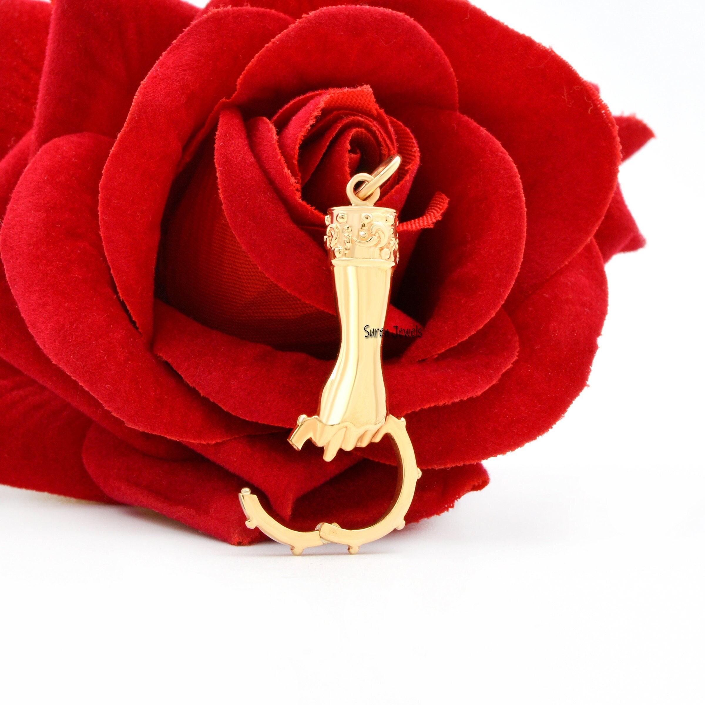 14k Gold Hand Holding Charm: Ring Connector Pendant (45x15 mm) - Suren Jewels | SKU: SJP908-14KYG