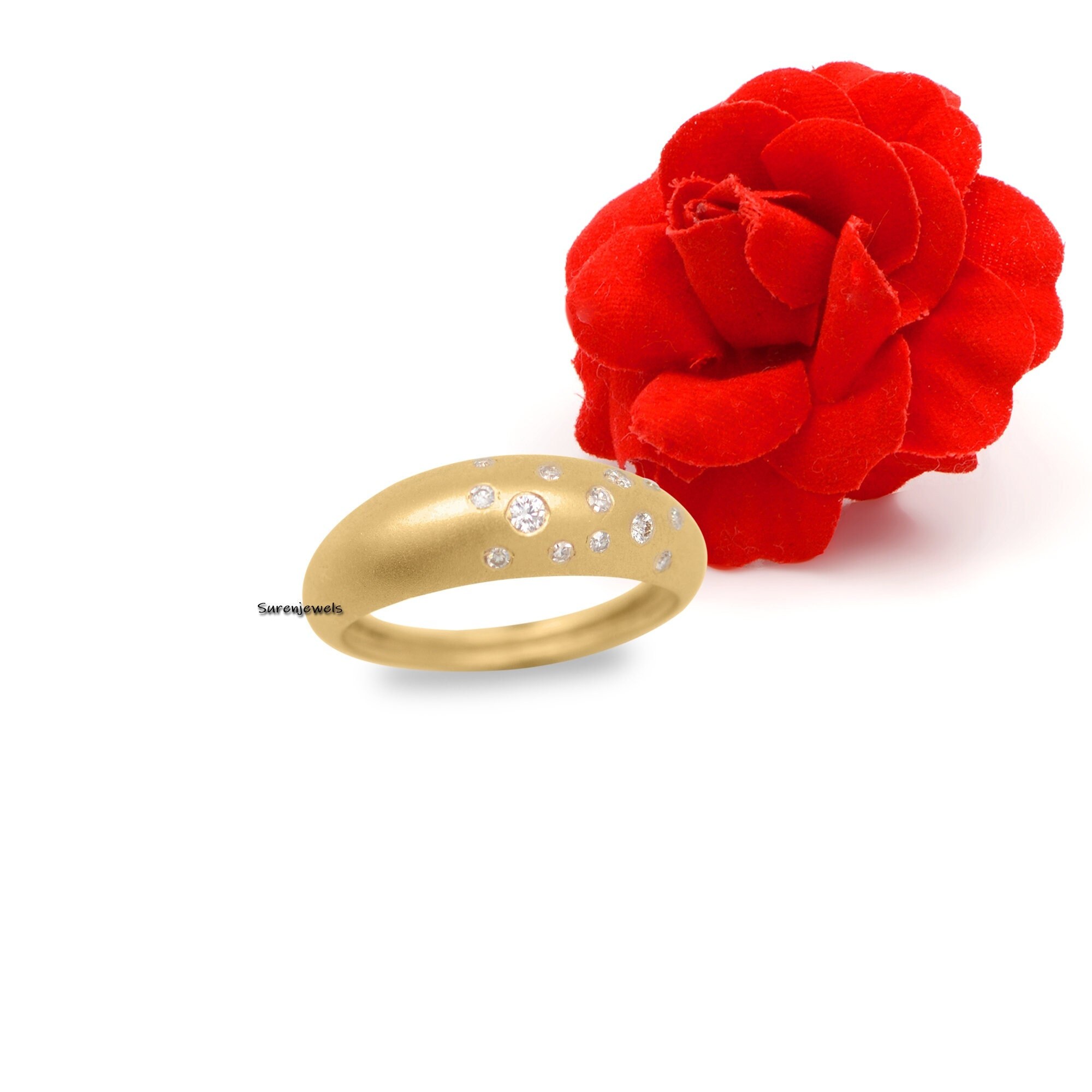 14K Gold Plated Moissanite Bombe Ring: Chunky Dome Statement Ring - Suren Jewels | SKU: SJR484-14KYGDI