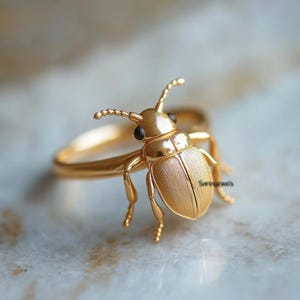 Solid 14k Gold Scarab Ring, Gold Sacred Scarab Beetle Ring, 14k Egyptian Revival Jewelry, Scarab Amulet Ring, Egyptian Scarab Ring