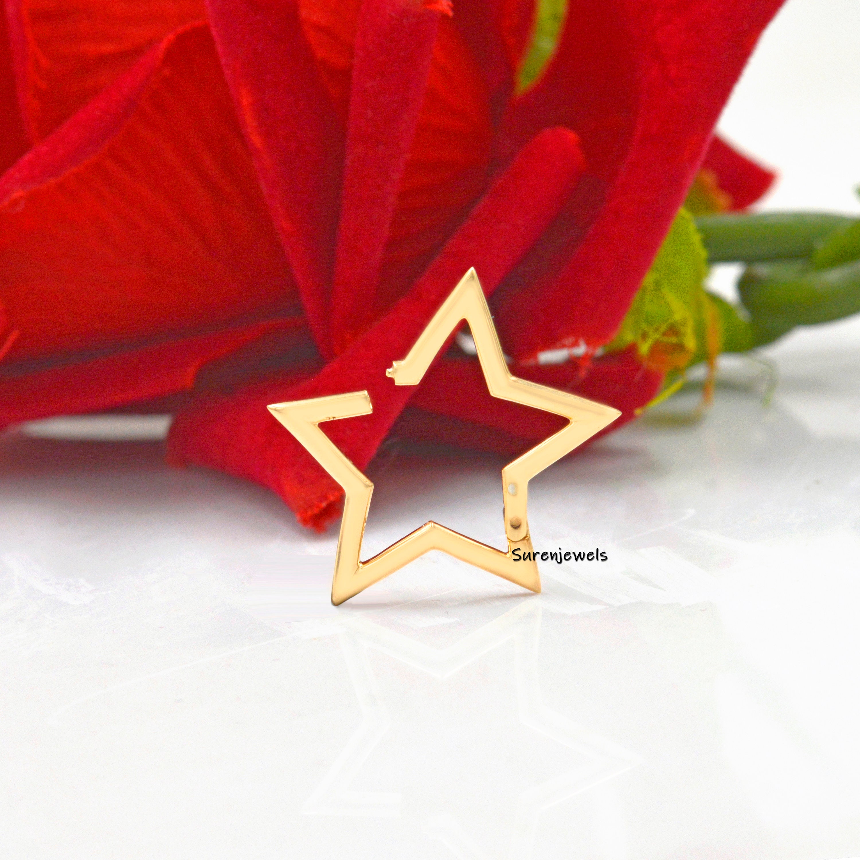 925 Silver Star Enhancer Lock: Handmade Jewelry Link - View 4 - Suren Jewels | SKU: SJP508-SLYG-N47-18I-925