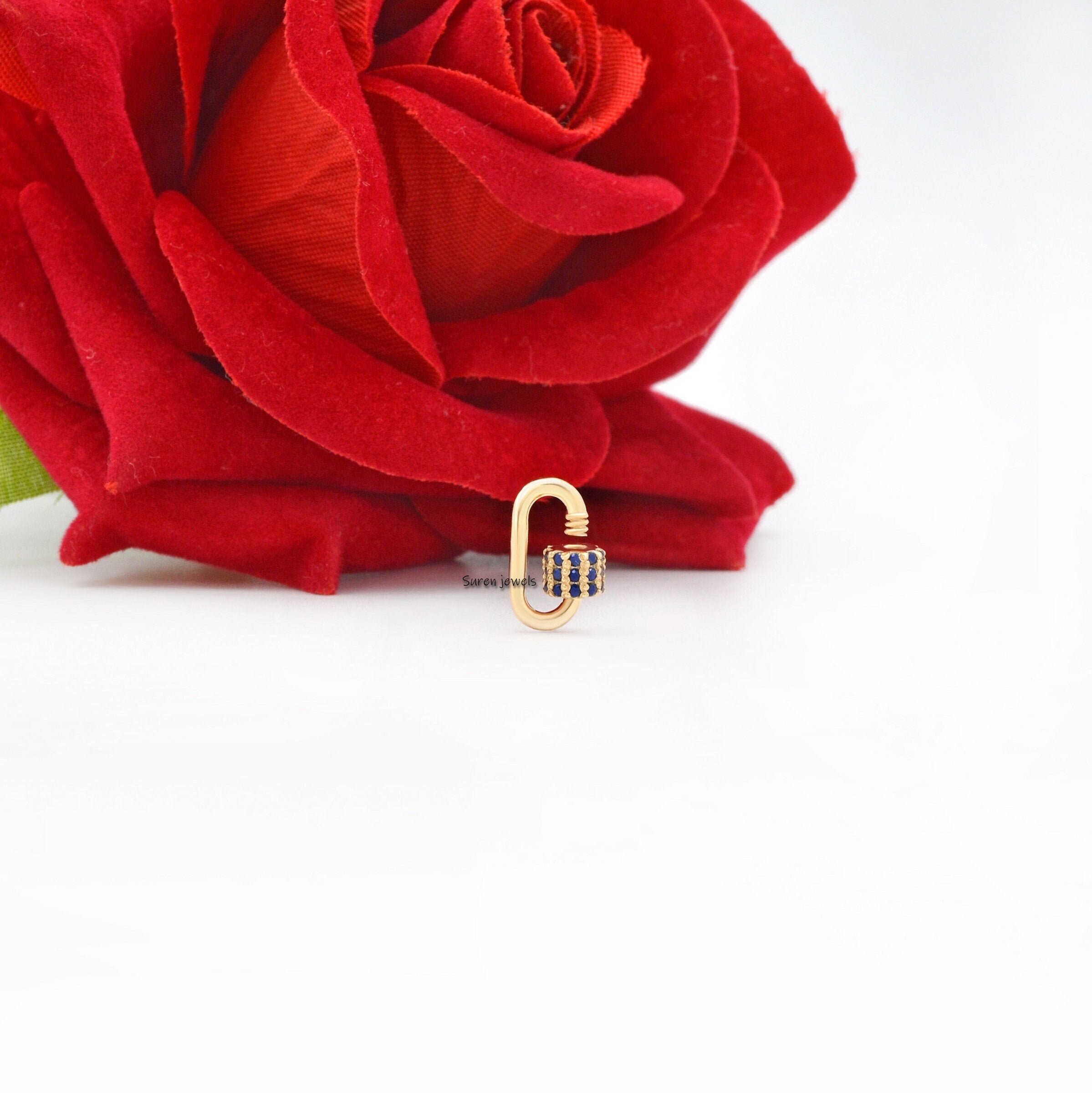 14k Gold Ruby Carabiner Lock, Dainty Charm Lock (12x6MM) - View 4 - Suren Jewels | SKU: SJC132-