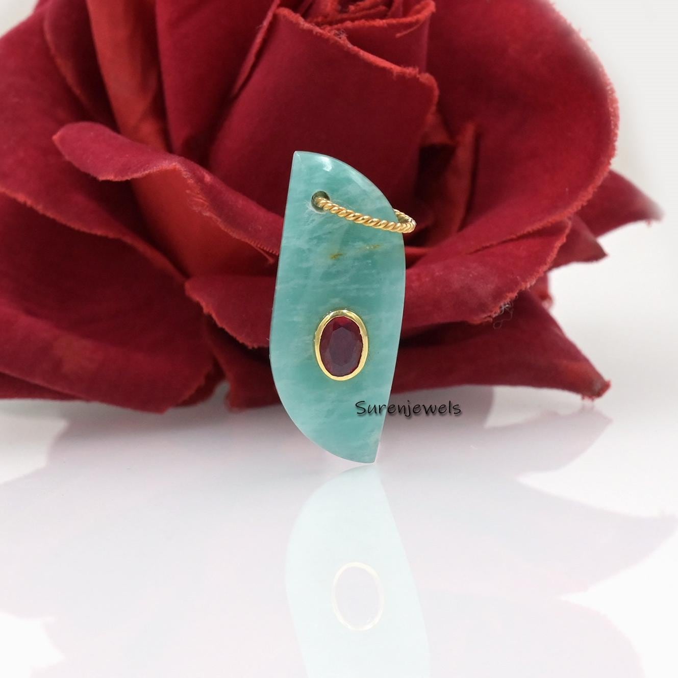 14K Gold Teardrop Pendant: Ruby CZ Gemstone Drop - Suren Jewels | SKU: SJP3191