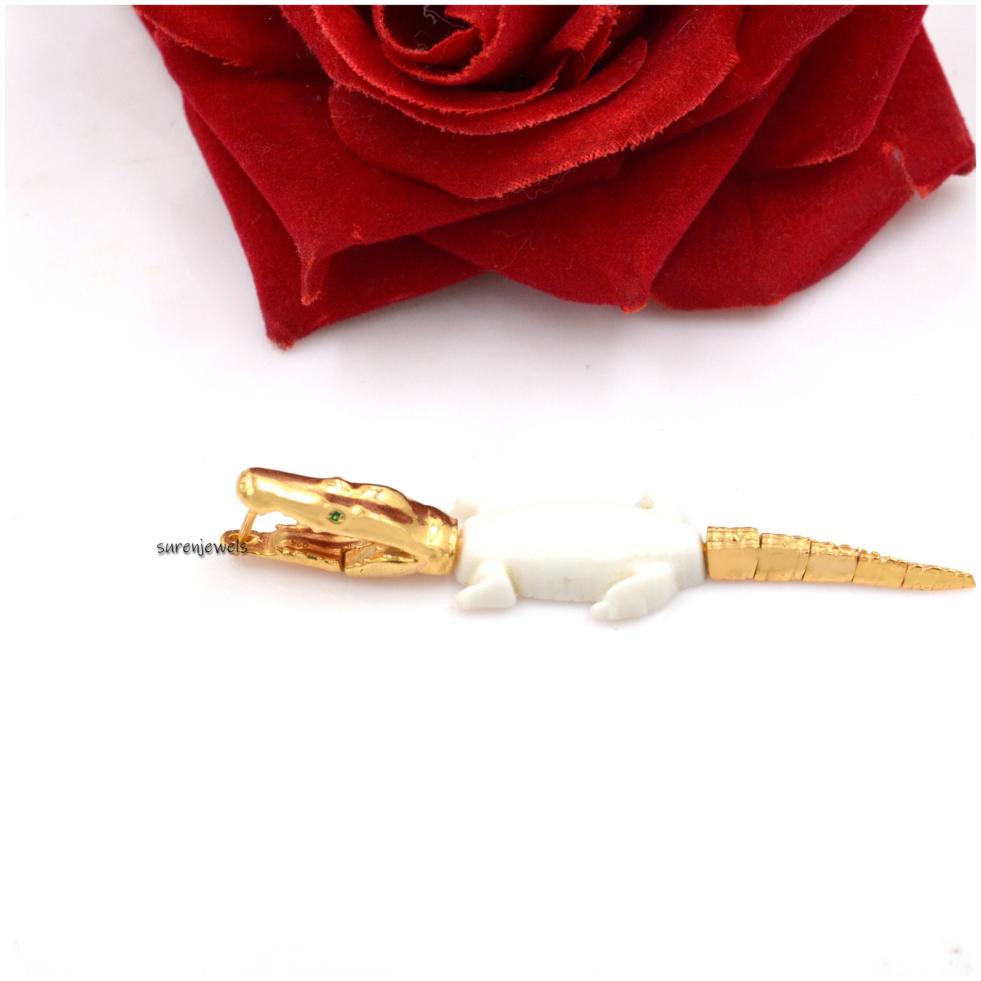 14k Gold Crocodile Earrings: Emerald Accent, Animal Jewelry - View 7 - Suren Jewels | SKU: SJE1015-SLYGWA