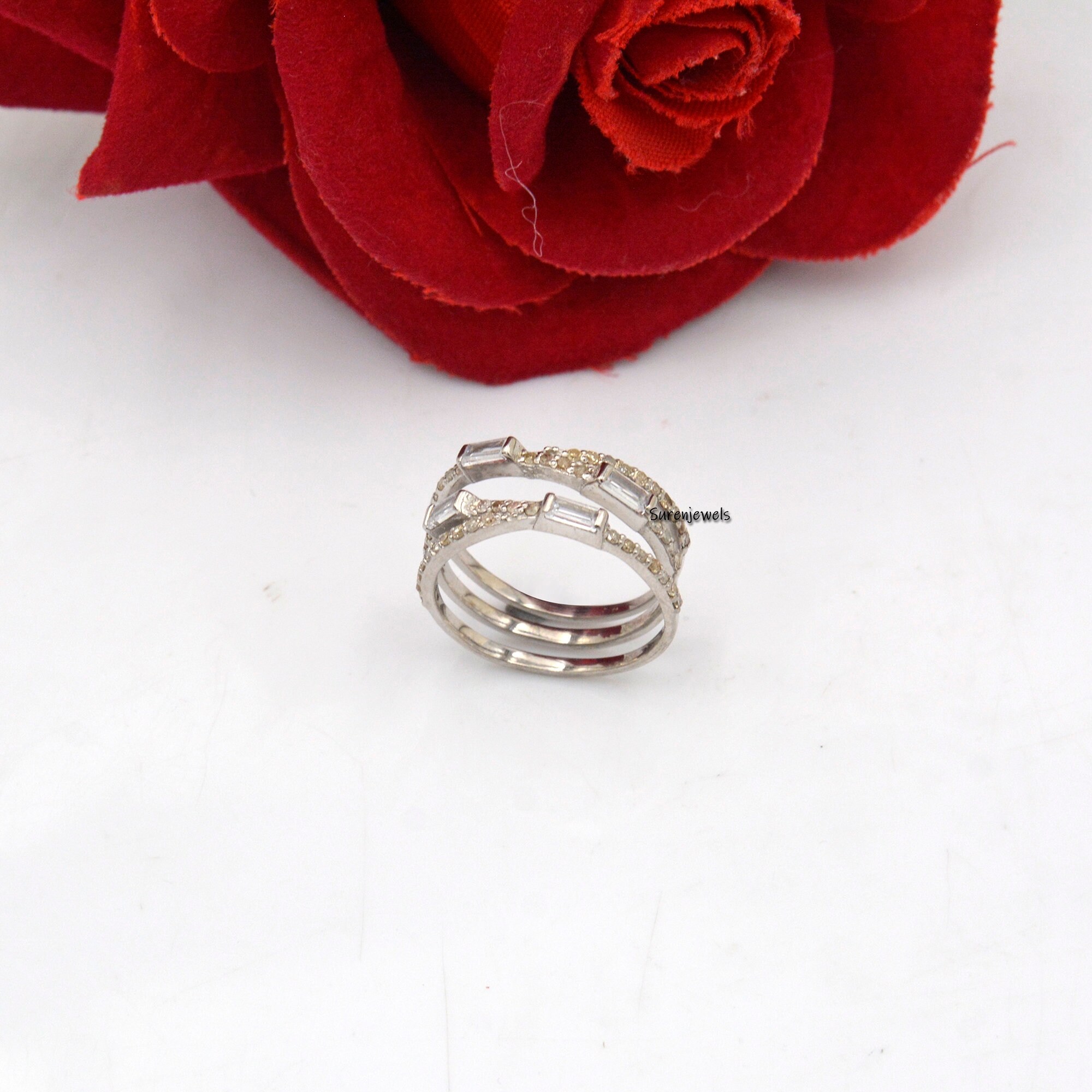14K Gold Diamond Crossover Ring: Multi Row Band - View 5 - Suren Jewels | SKU: SJR14-14KYGDSIGBTT-14K