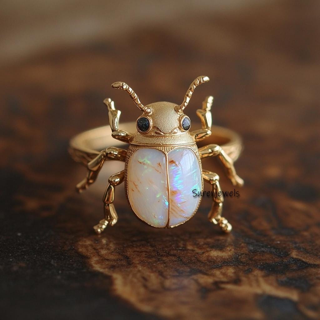 14k Gold Scarab Beetle Gemstone Ring: Egyptian Style - View 3 - Suren Jewels | SKU: SJR2974-SLYGMSBKCZGT-US-7,SJR3156-SLWGGOP