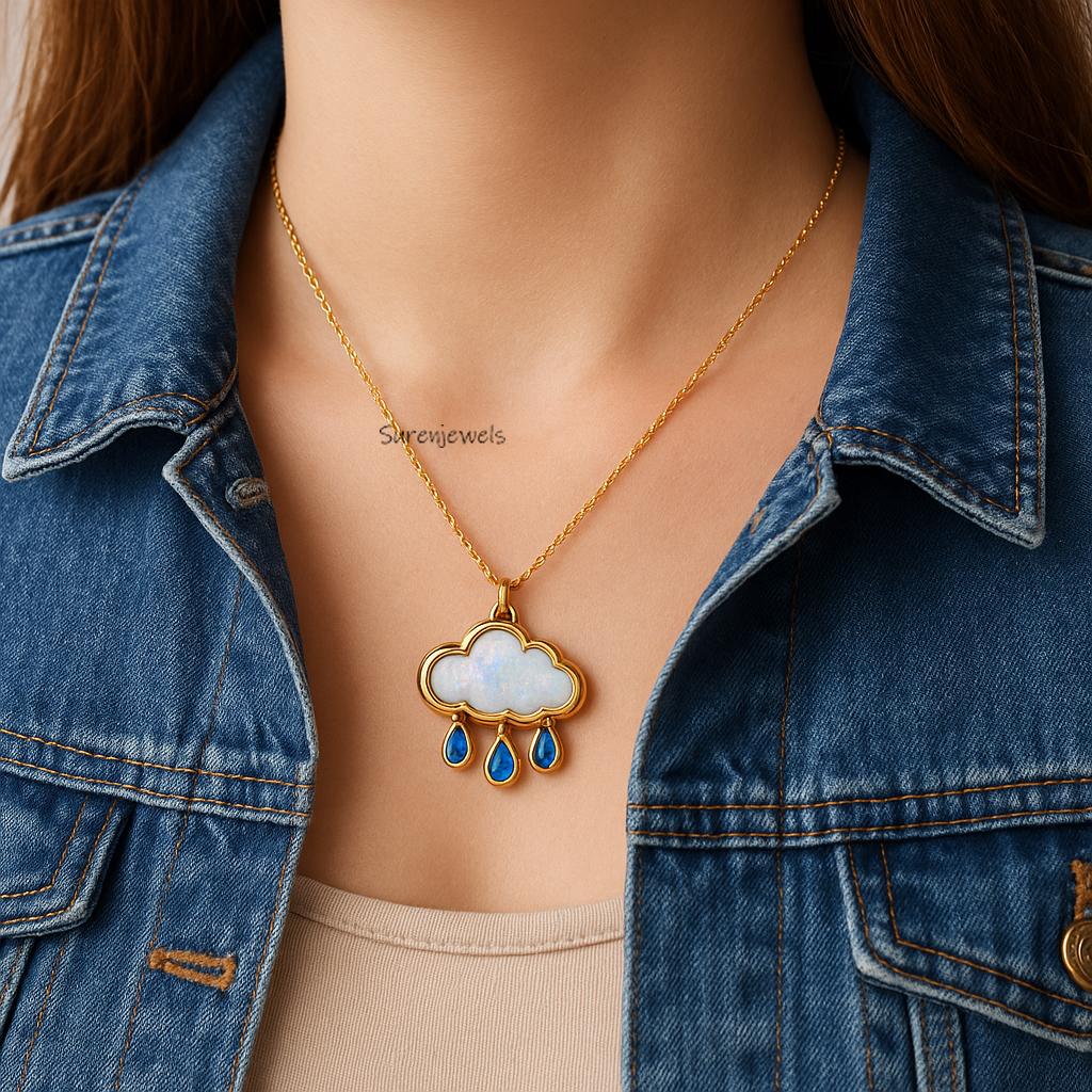 14K Gold Gemstone Cloud Pendant, Moonstone Cloud - Suren Jewels | SKU: SJP5320